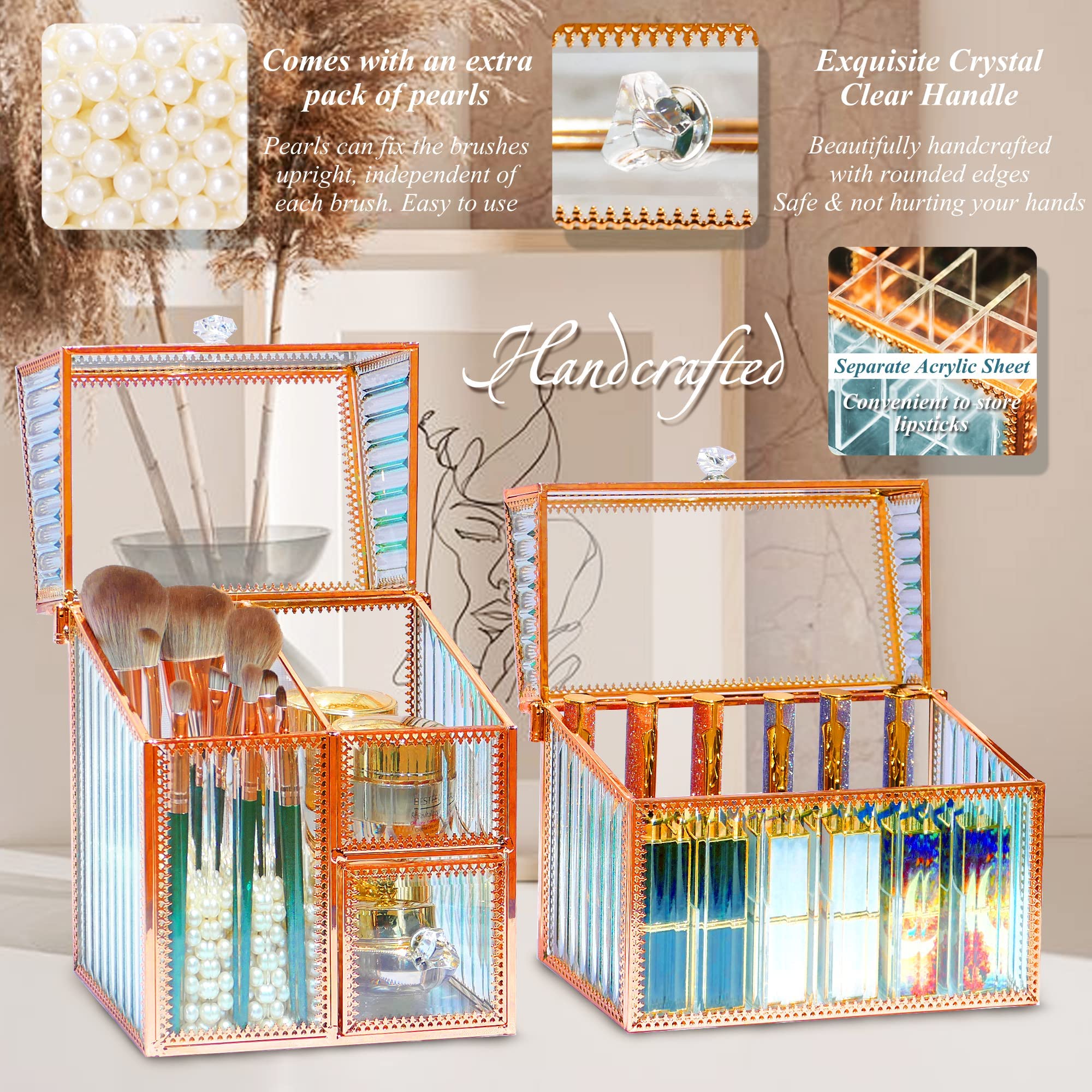 Youdepot Makeup Organizer Countertop Cosmetic Organizer Tempered Glass Multi-Functional 5-In-1 Cosmetic Display Cases, Stackable