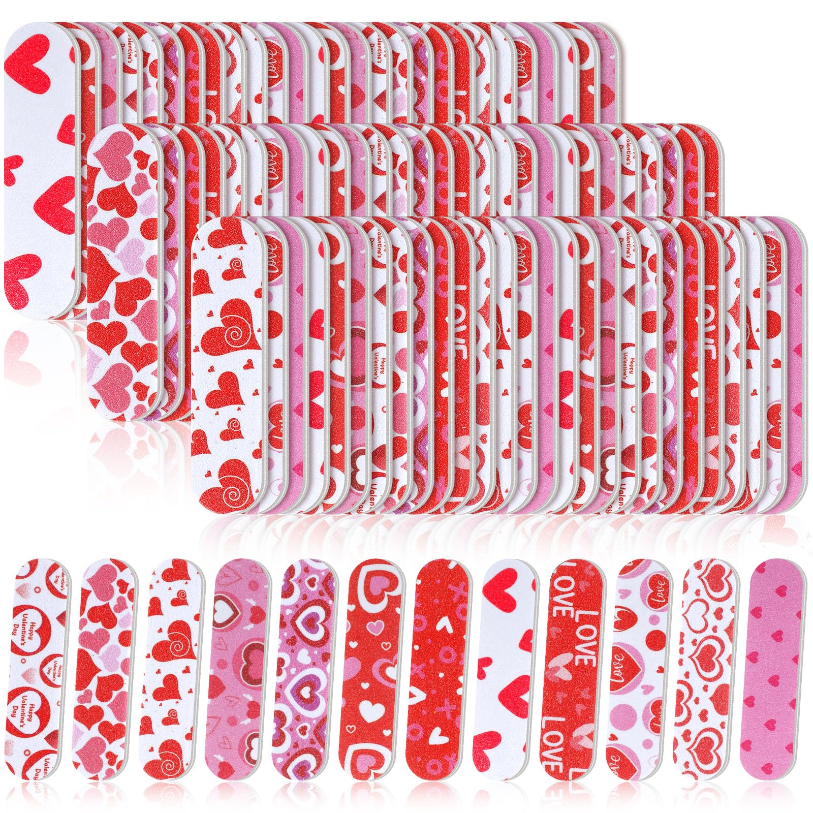 Lasnten 204 Pcs Valentines Nail Files Valentine's Day Gift Bulk Hearts Emery Board Valentine's Day Double Sided Mini Nail File M