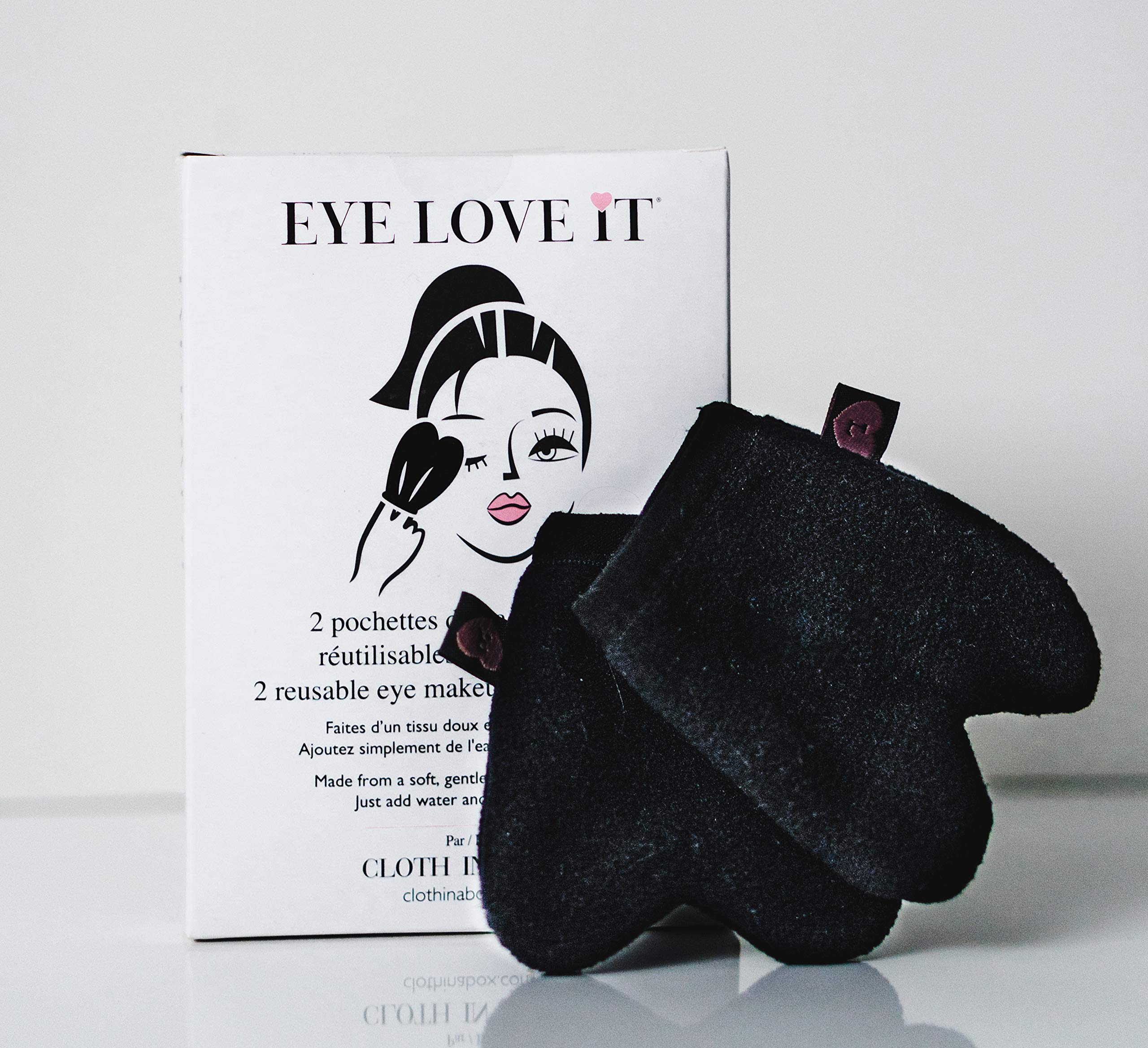 Eye Love It By Cloth In A Box - Black- Reusable Heart Shaped Eye Makeup Remover Pads | Easily Fits On Fingers | Fresh And Clean