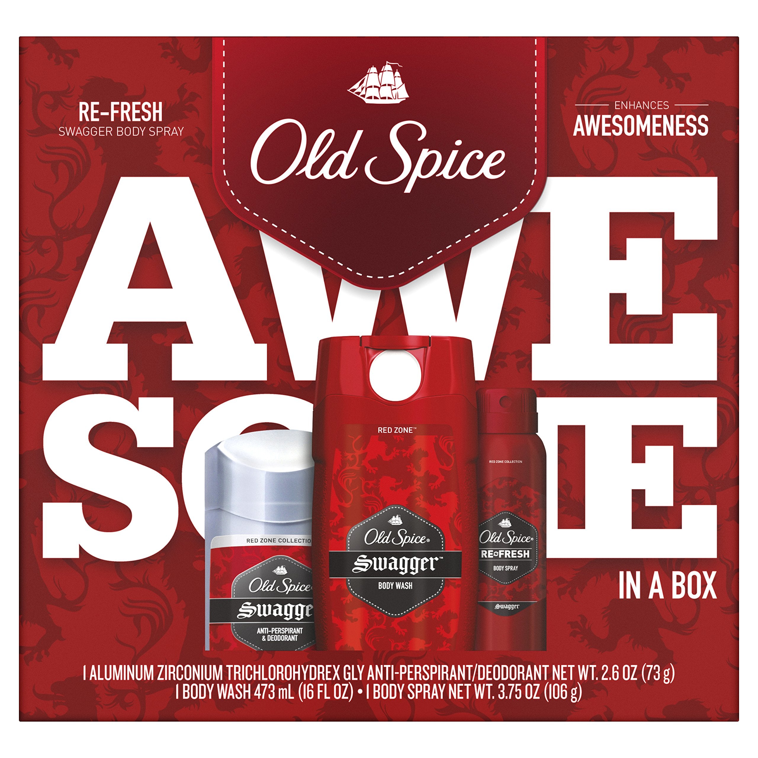 Old Spice Swagger Antiperspirant and Deodorant + Wash + Body Spray, Gift Pack