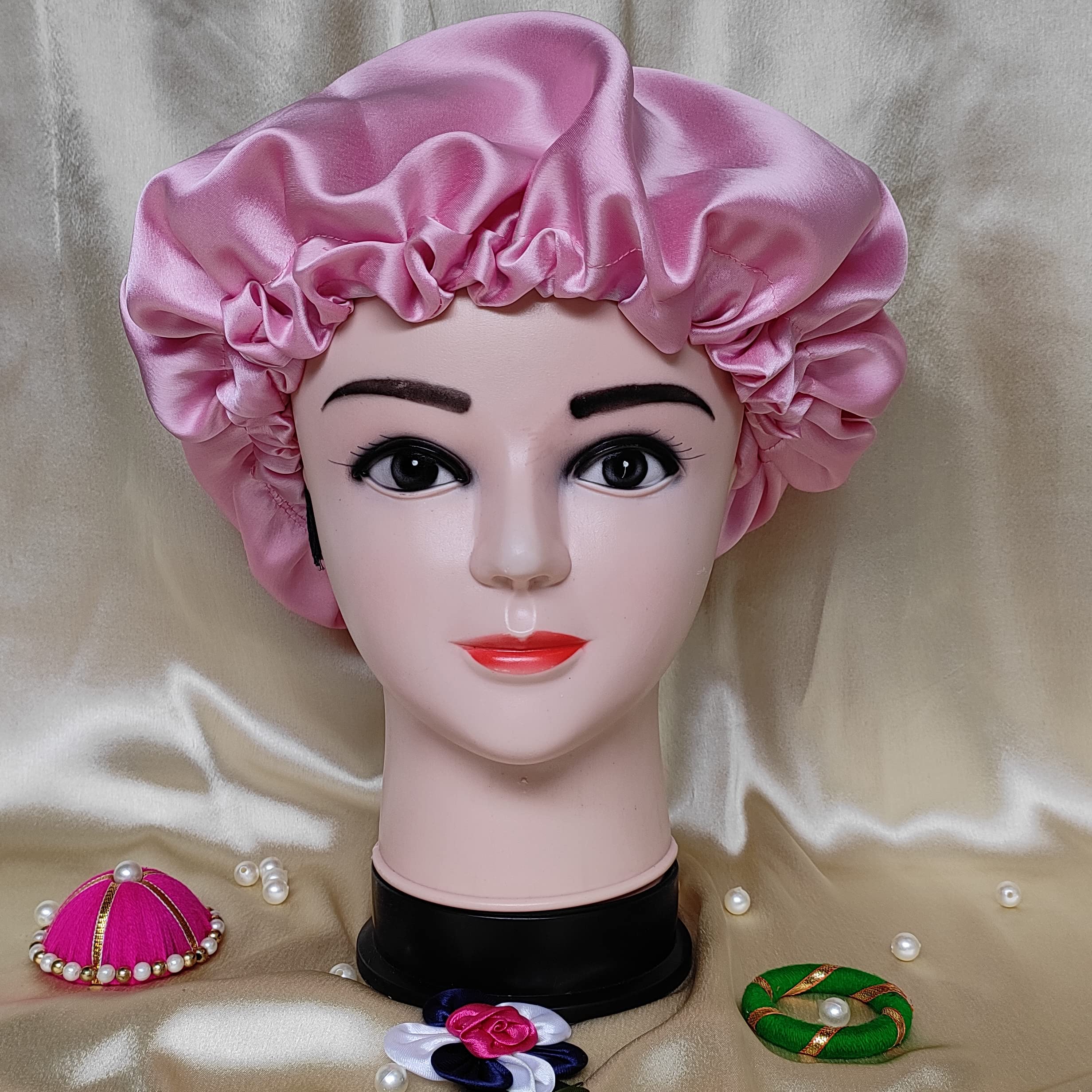 Soham Shree Hair Bonnet |Handmade Pure Satin Fully Reversible Luxuries Satin Sleep Adjustable Cap For Women Girls Kids|Reversibl