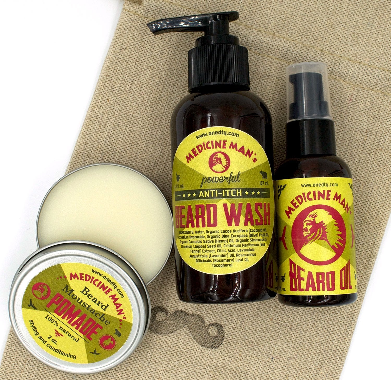 Medicine Mans Beard & Mustache Care Kit: Itchy Beard Wash 4,7 FL OZ, Anti Itch Beard Oil 2 FL OZ, Beard & Mustache Balm 2 FL OZ