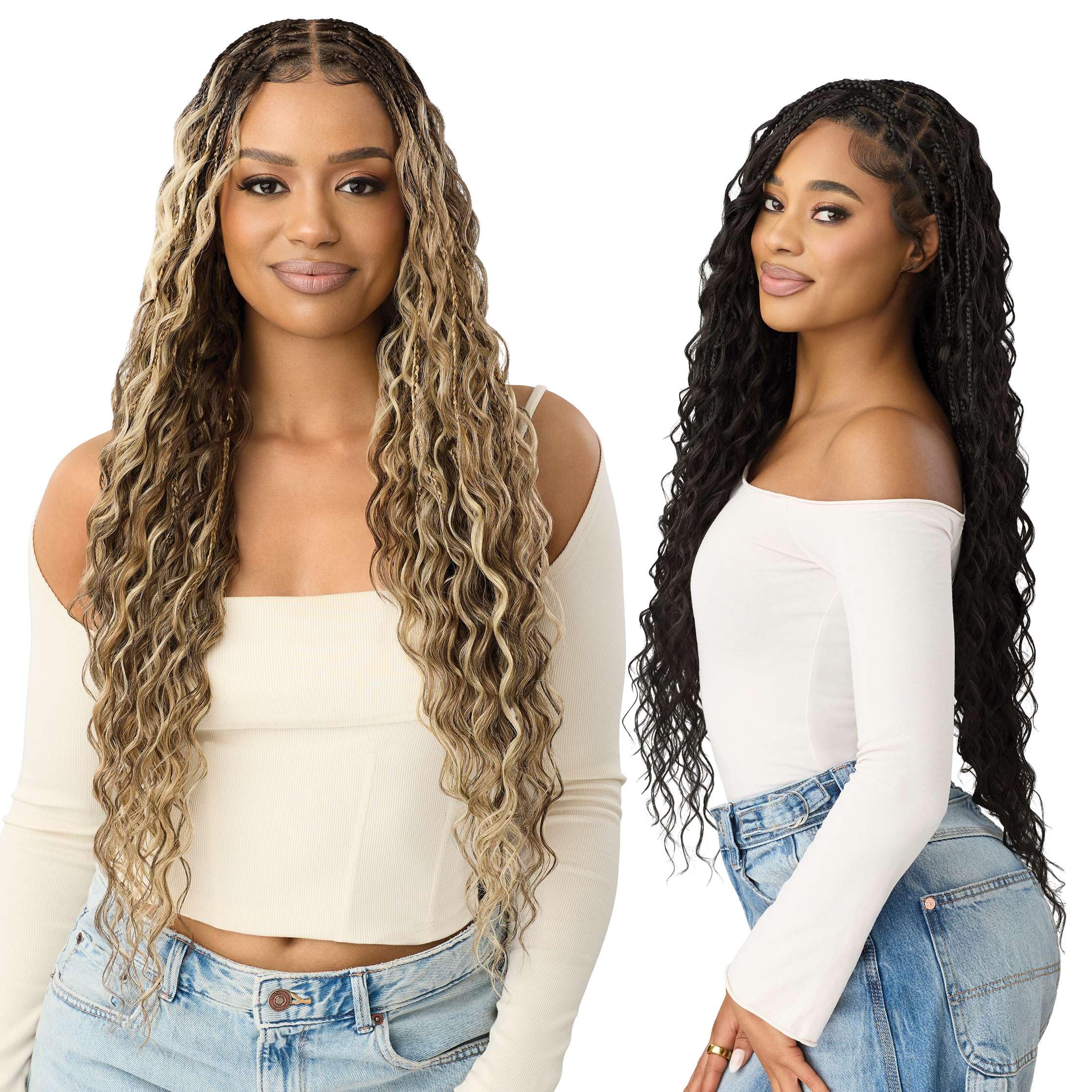 Outre 100% Full Hand Tied Whole Lace Wig - Boho Mermaid Box Braid 32 (DR4/CHOCOLATE CARAMEL)