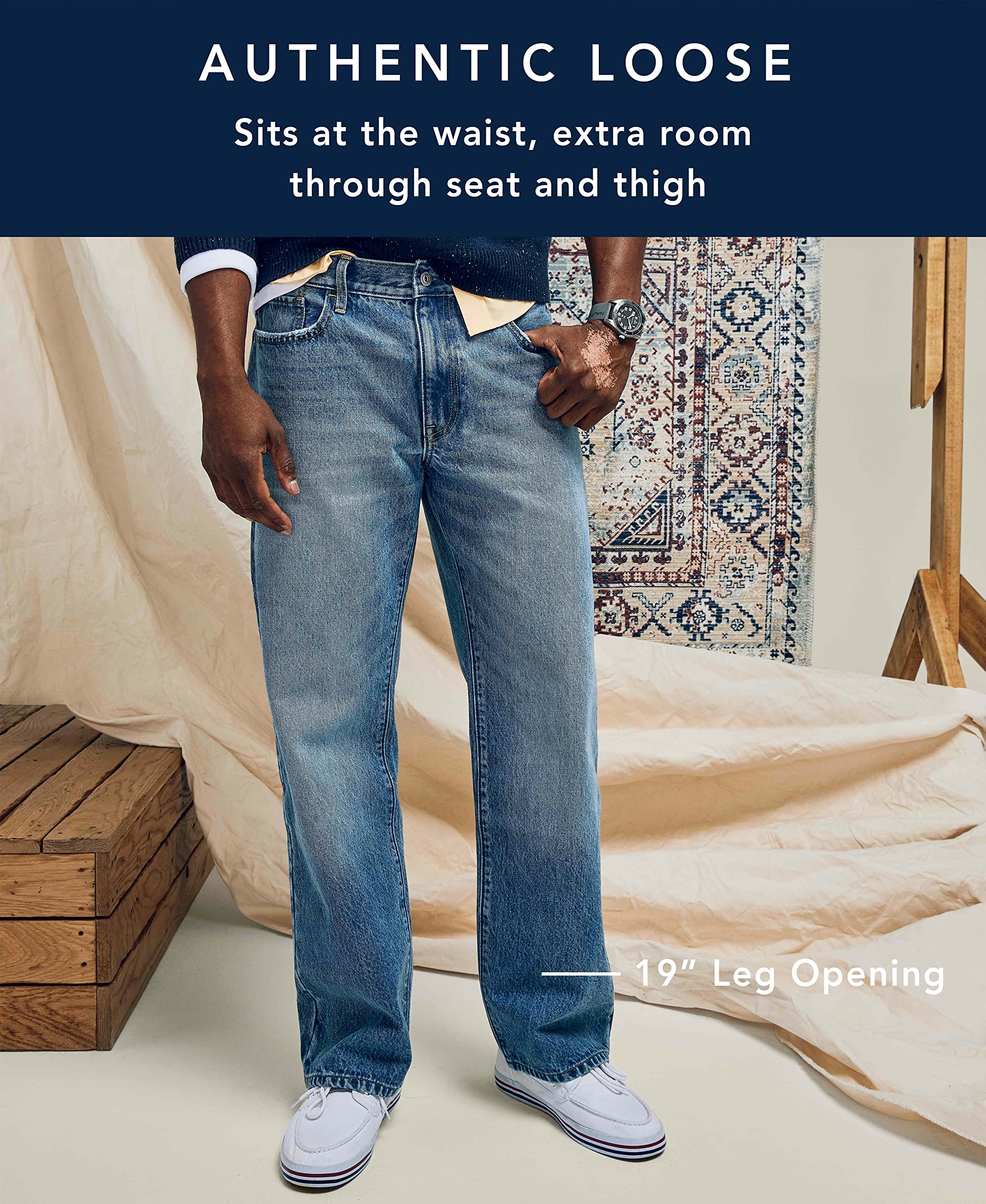 Nautica Men'S Loose Fit Denim, Pure Ocean Wash, 32W X 32L