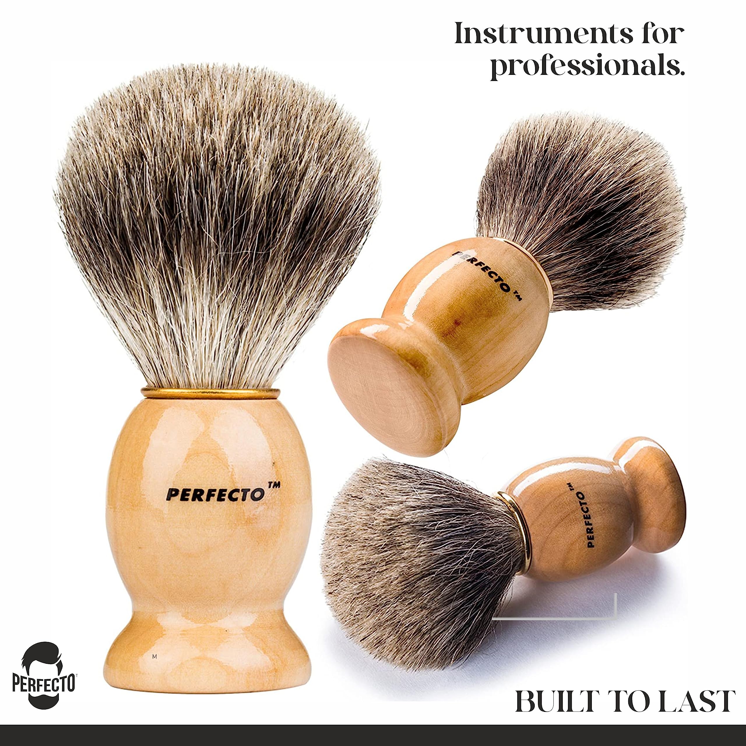 Perfecto 100% Original Pure Badger Shaving Brush, Engineered For The Best Fathers Day Gift. All Methods, Safety Razor, Double Ed