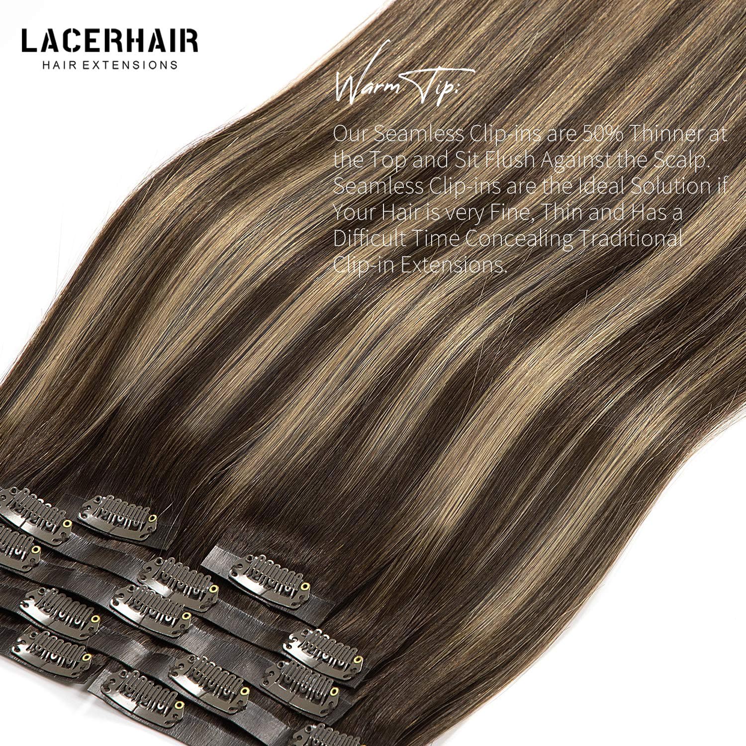 Lacer Hair Seamless Hair Extensions Clip In Human Hair Rooted Chestnut Brown Mixed Dark Brown With Dark Brown Roots R#2-2/6 Full