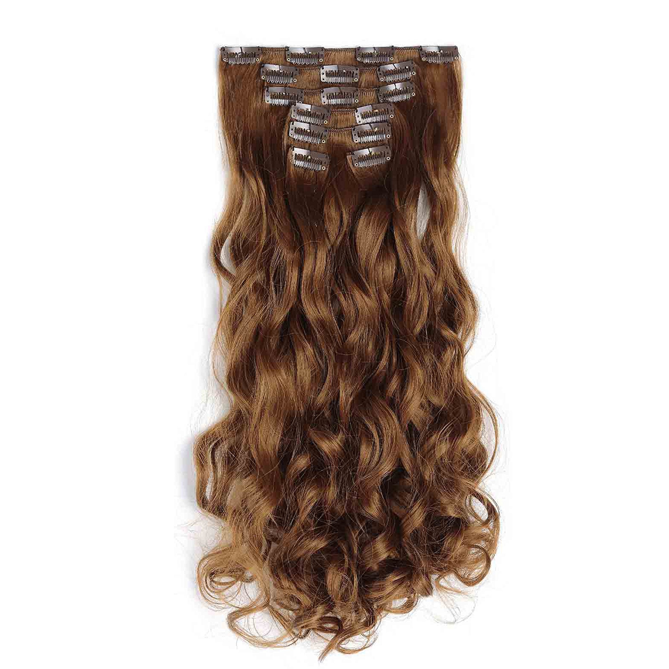 OneDor 20'' Curly Full Head Clip in Synthetic Hair Extensions 7pcs 140g (12#-Light Brown)