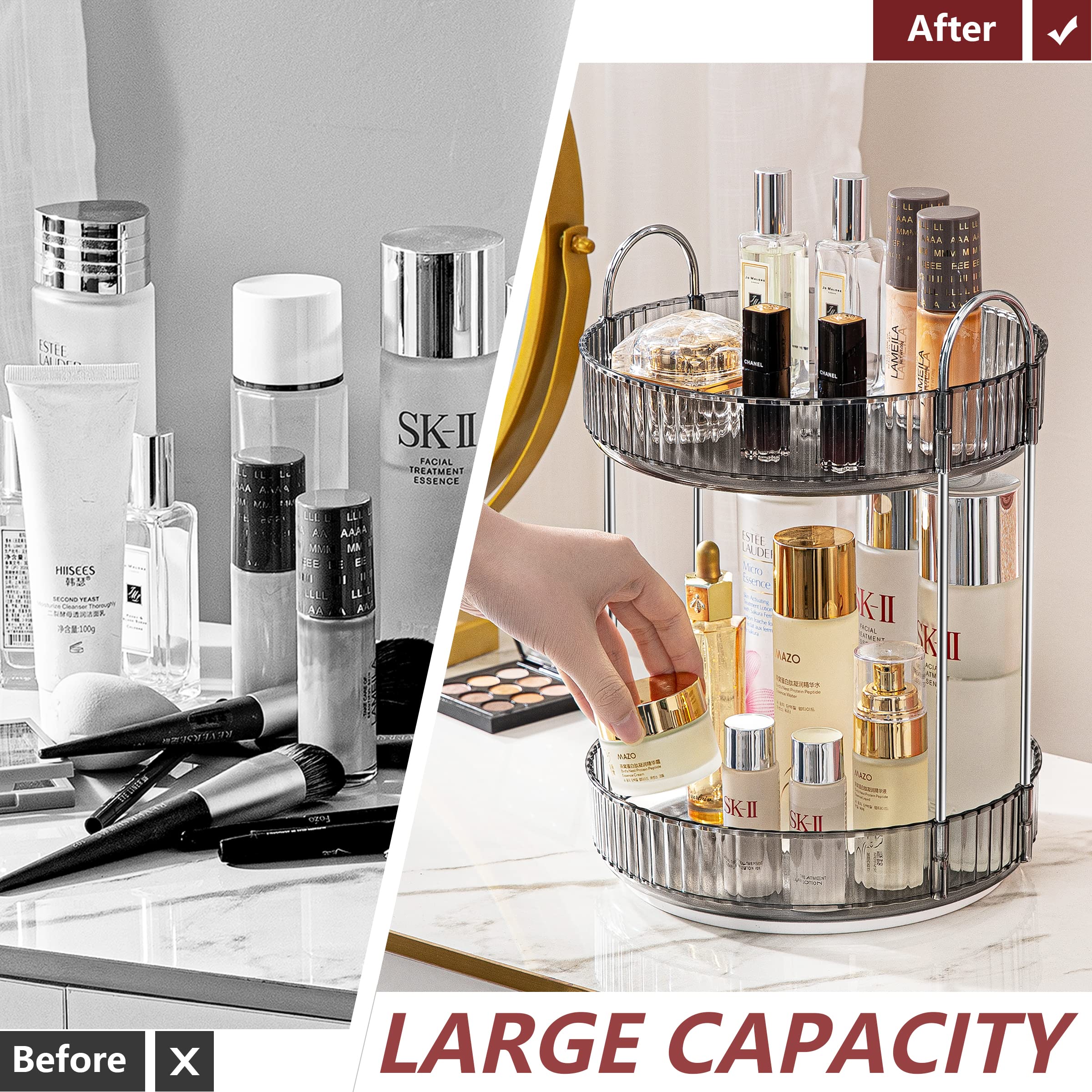 Invssene 360 Rotating Makeup Organizer, Bathroom Organizers And Storage Holder Rack, Large Capacity Vanity Shelf Countertop, Fit