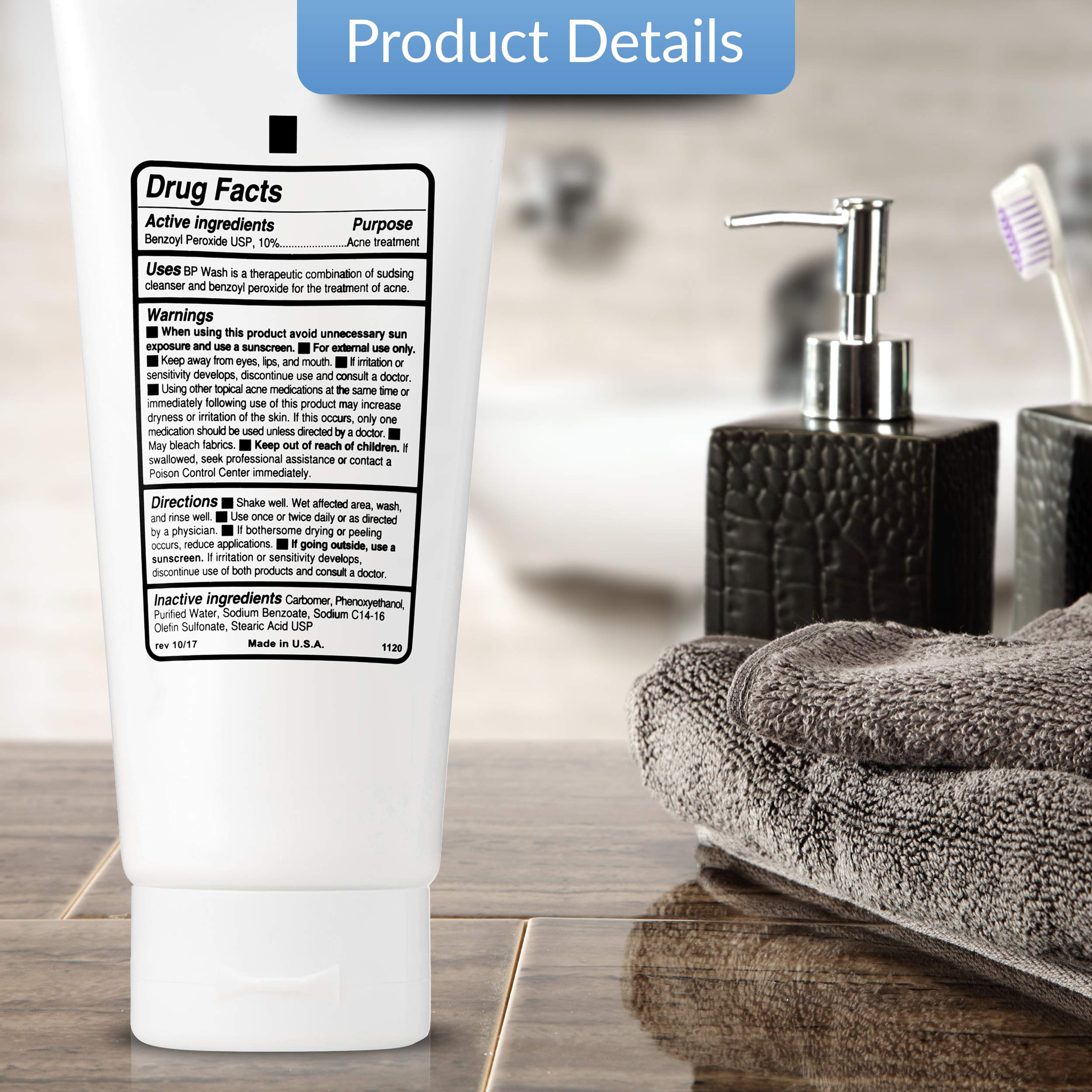 Tutta La Pelle Benzoyl Peroxide Body Wash 10% - Acne Face Wash & Acne Body Wash - Butt Acne Treatment & Back Acne Treatment - Hi