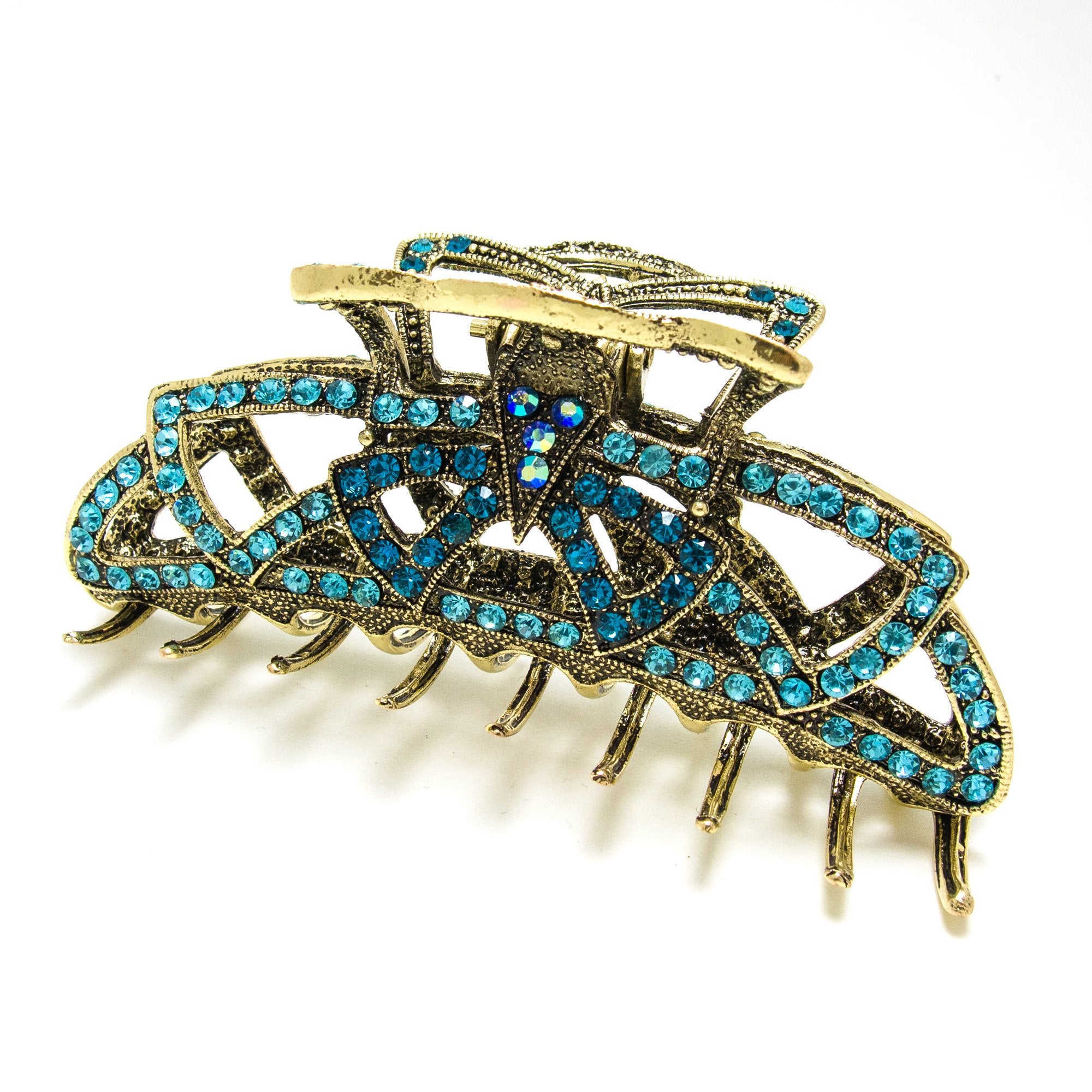 beautyxyz Rhinestone Metal Claw Hair Clip for Womens, blue, X-Large