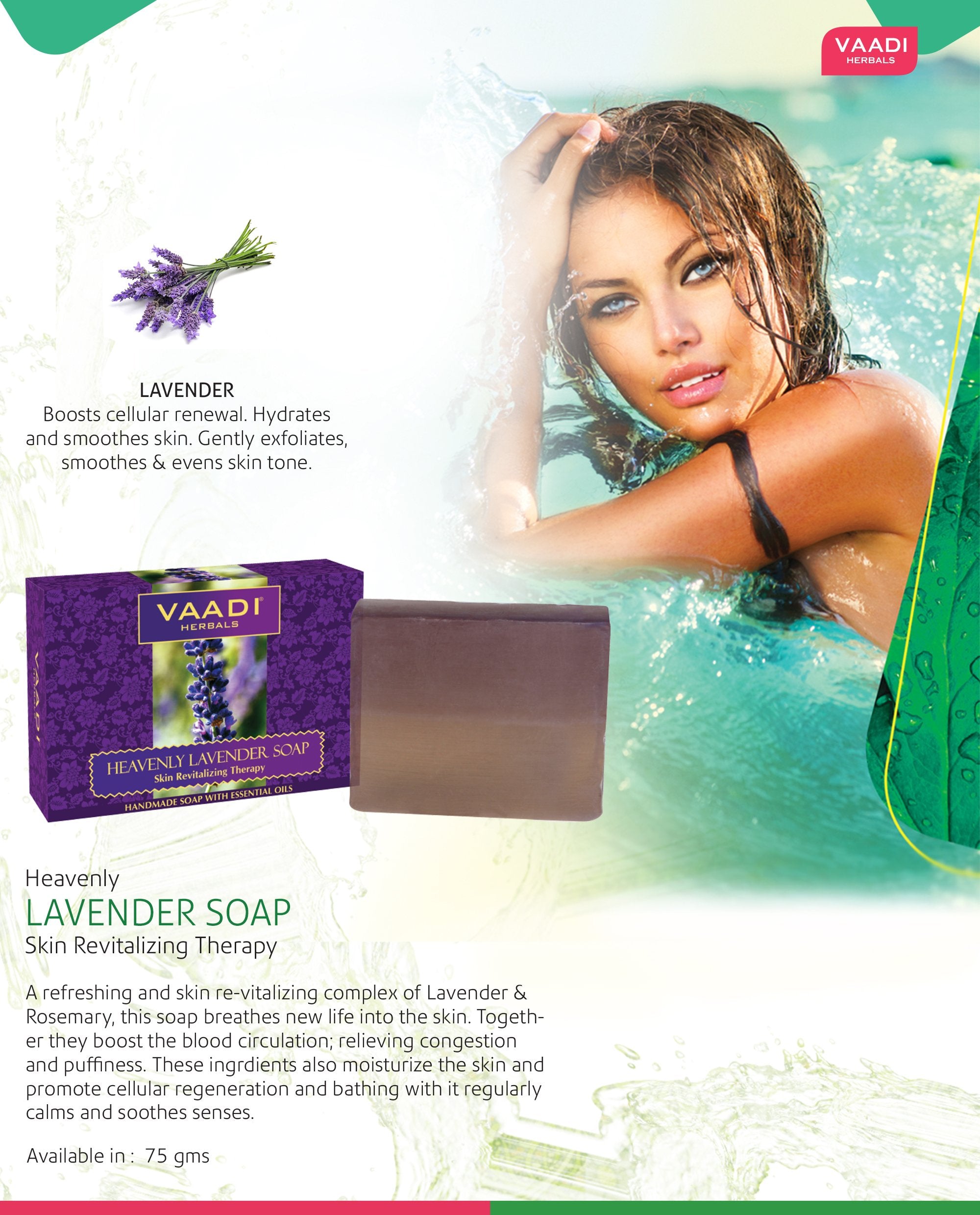 Vaadi Herbals Value Pack of 3 Heavenly Lavender Soap with Rosemary Extract, 3 x 75g