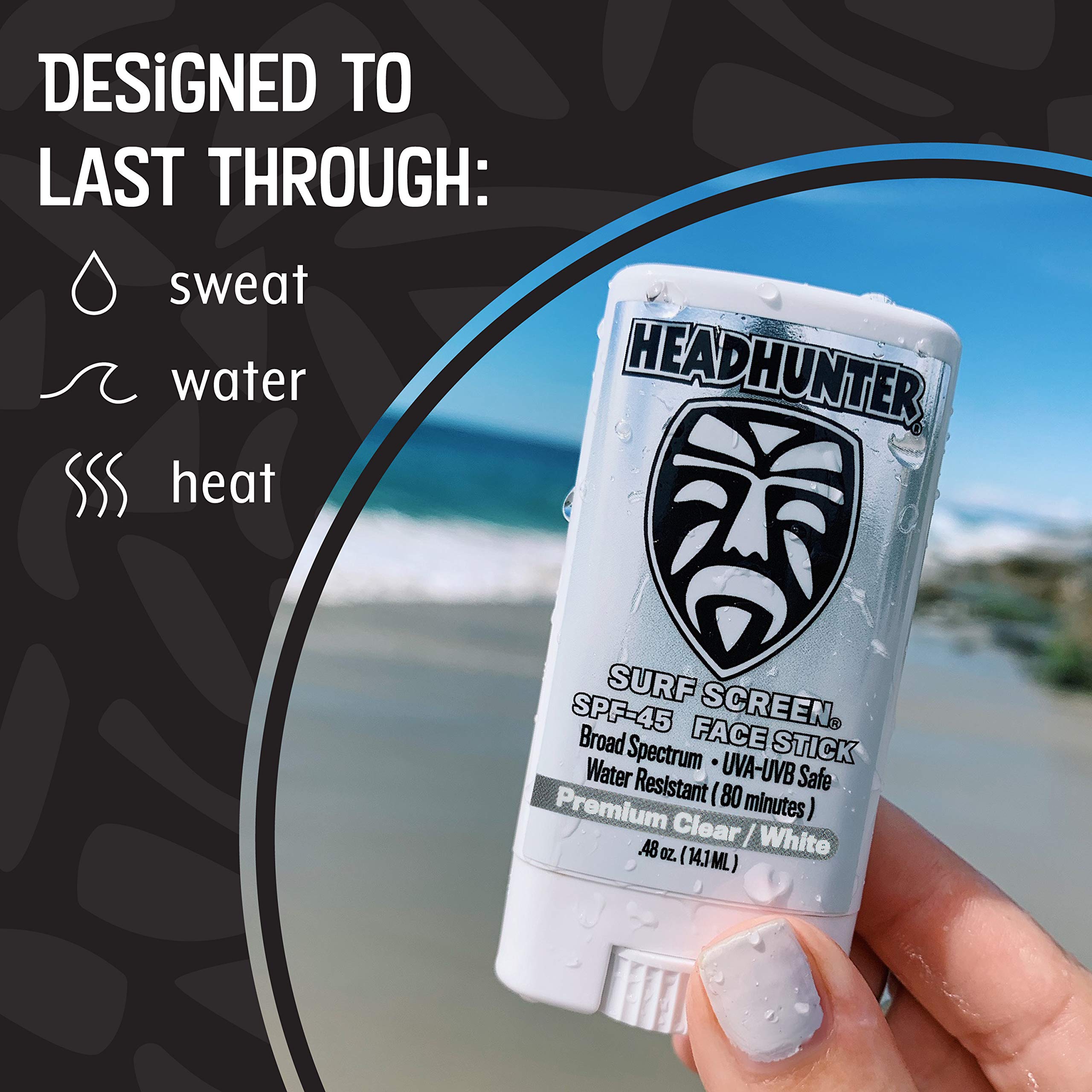 Headhunter Sunscreen Face Stick Spf 45, Waterproof Surf Sunblock For Waterman, Water-Resistant Facial Sunscreen For Ultra-Sport