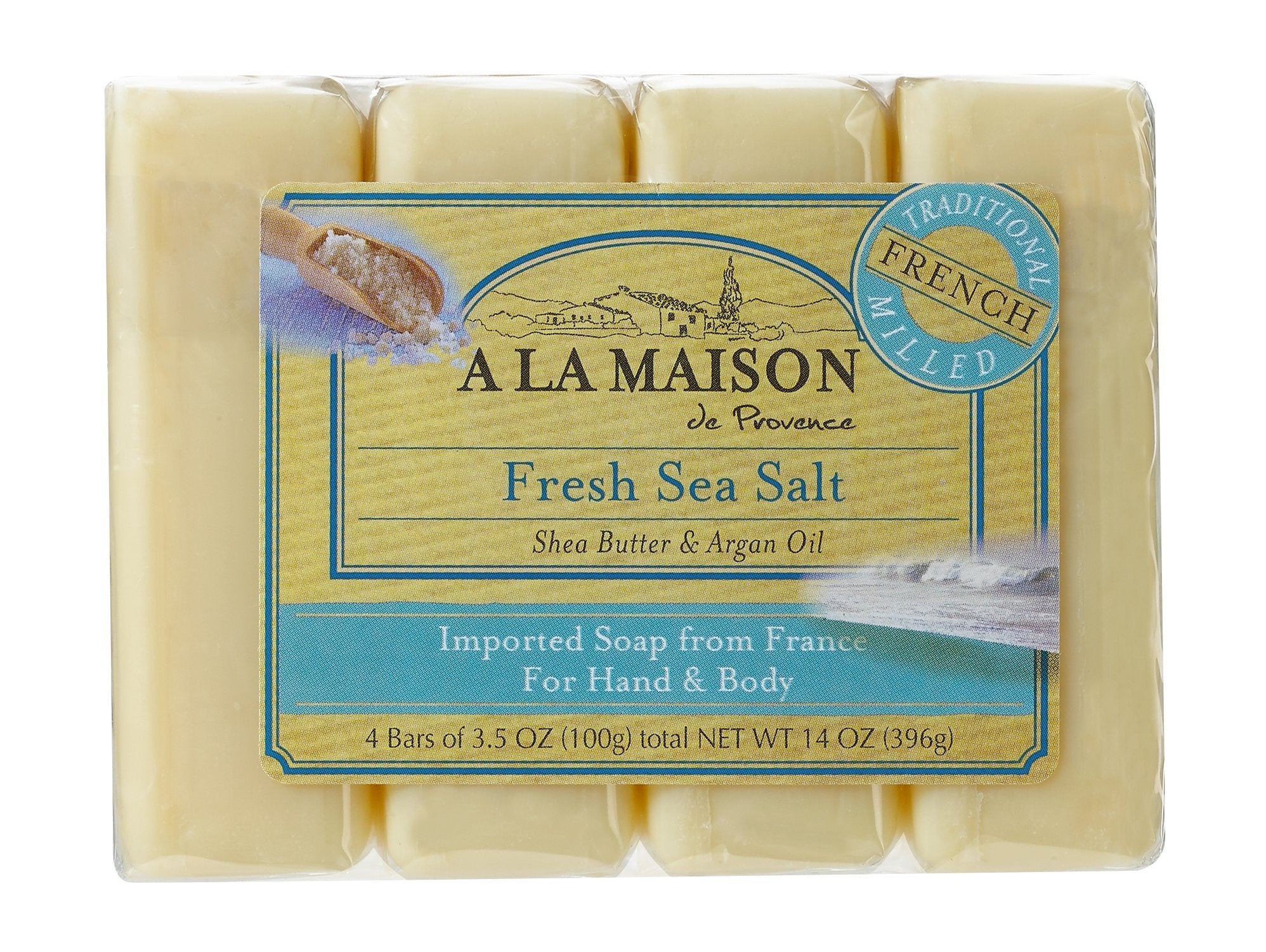 A LA MAISON Fresh Sea Salt Bar Soap - Triple French Milled Natural Moisturizing Hand Soap Bar (3 Bars of Soap, 8.8 oz)