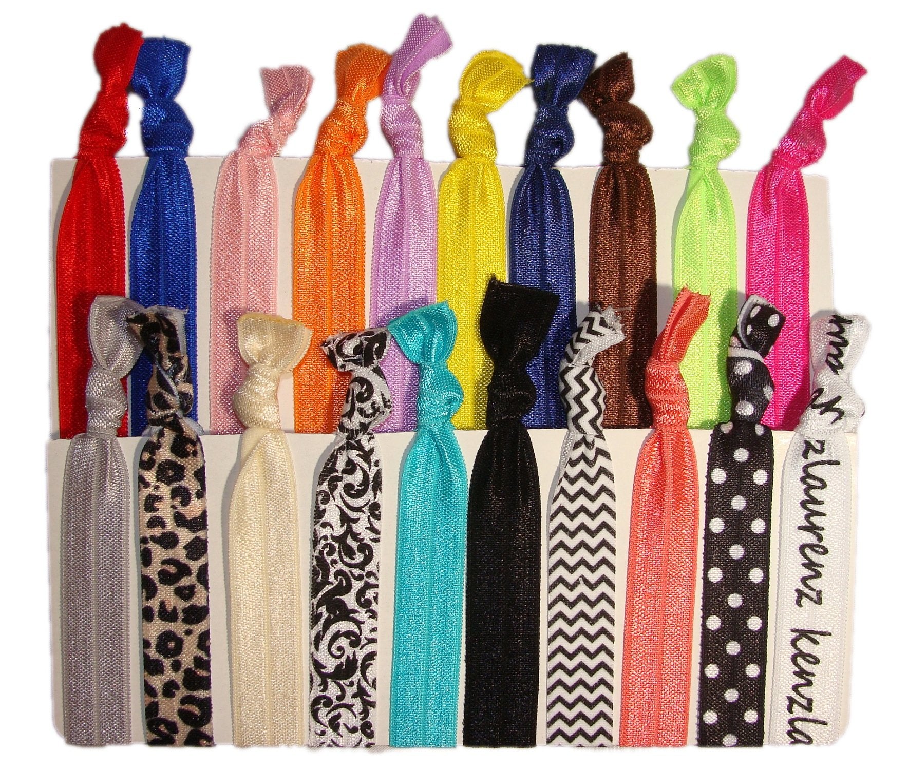 20 No Crease Hair Ties - NEW 20 Pack Prints and Solids Assortment - By Kenz Laurenz