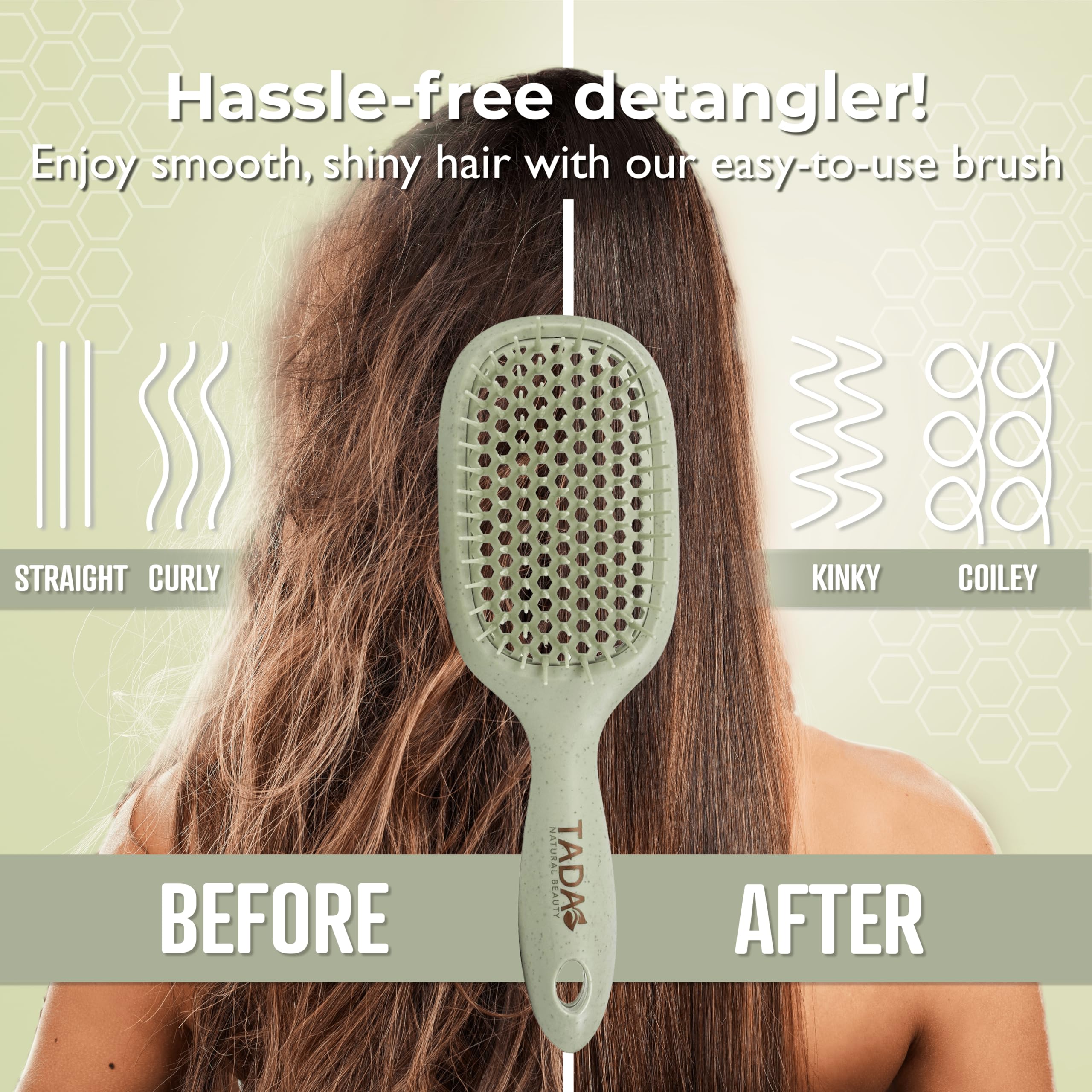 Tada Natural Beauty Hair Brush Detangler For Curly, Thick, Wavy, And Thin Hair - Ventilation Holes For Quick Drying And Styling,
