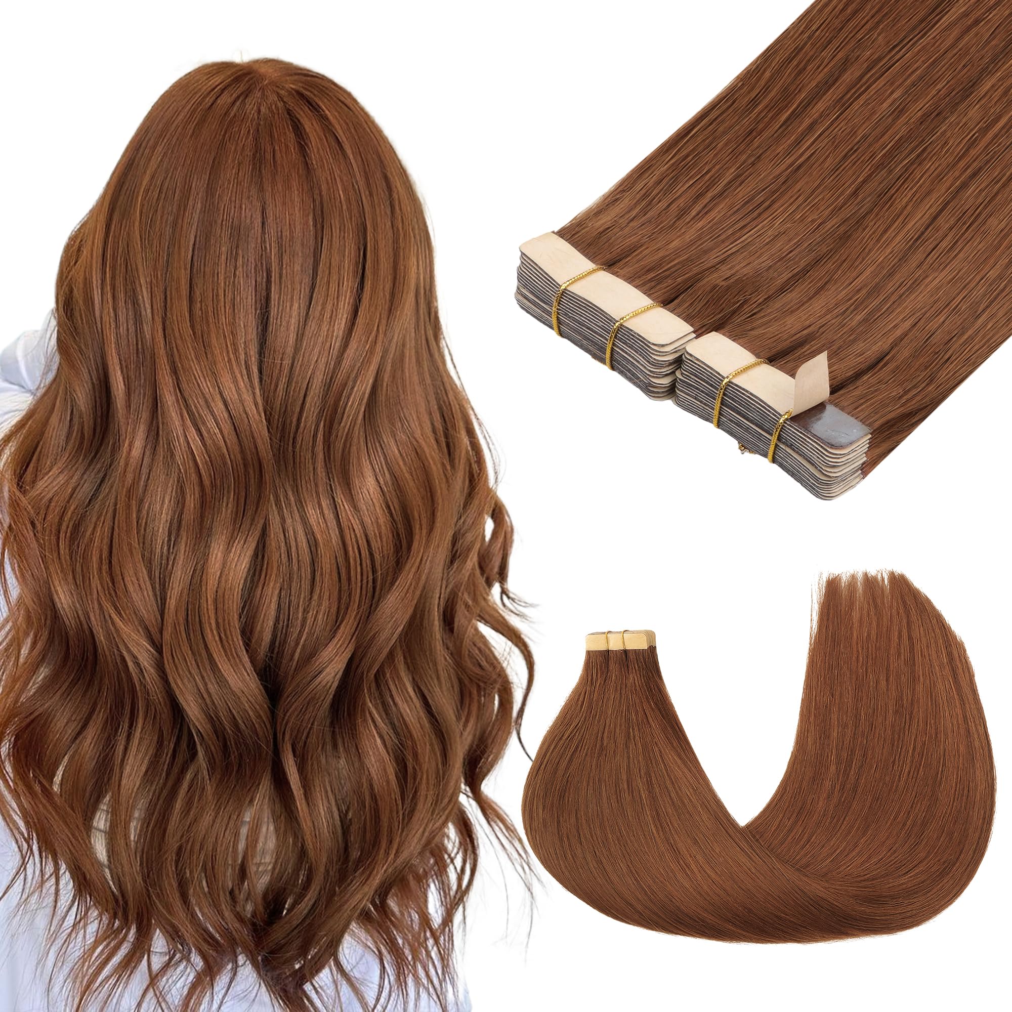 Goo Goo Tape In Hair Extensions Human Hair, 33A Auburn,10Inch 60G 40Pcs, Thick Ends Straight Seamless Tape In, Invisible Tape In