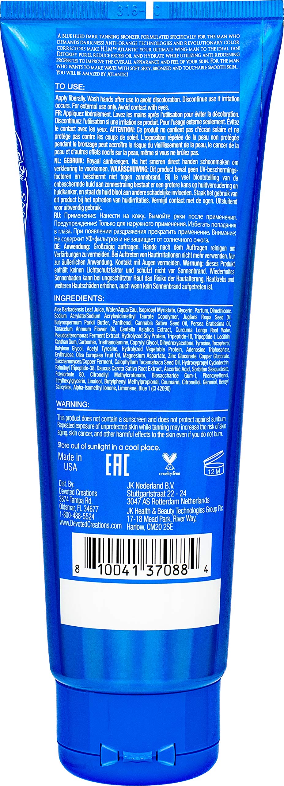 Devoted Creations H.I.M Atlantic Tanning Lotion - Blue Hued Anti-Orange Color Correcting Bronzer - Oil Absorbing + Tattoo Protec