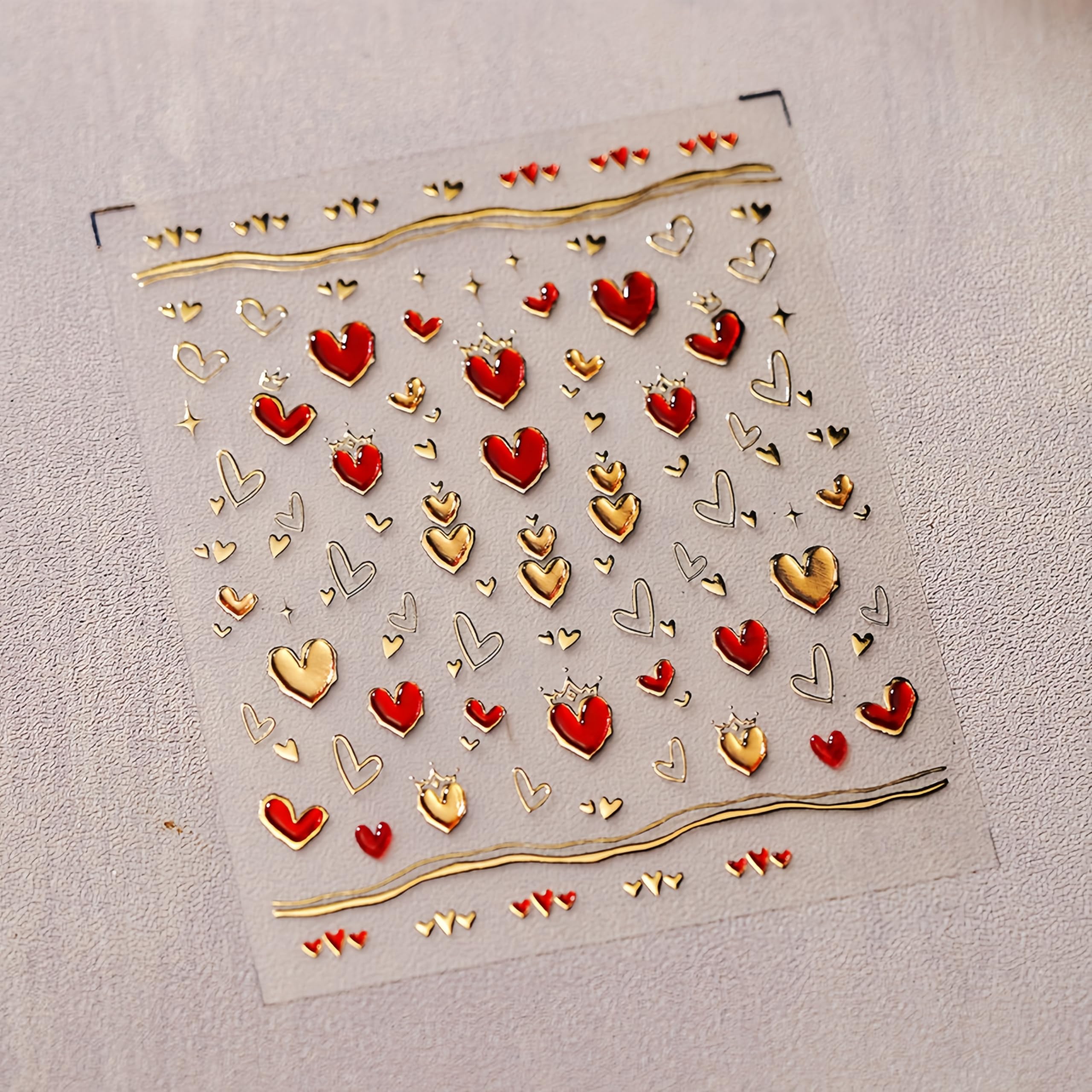 5D Embossed Heart Nail Stickers Valentines Day Nail Art Stickers Love Heart Nail Decals Self-Adhesive Red Gold Hollow Heart Nail
