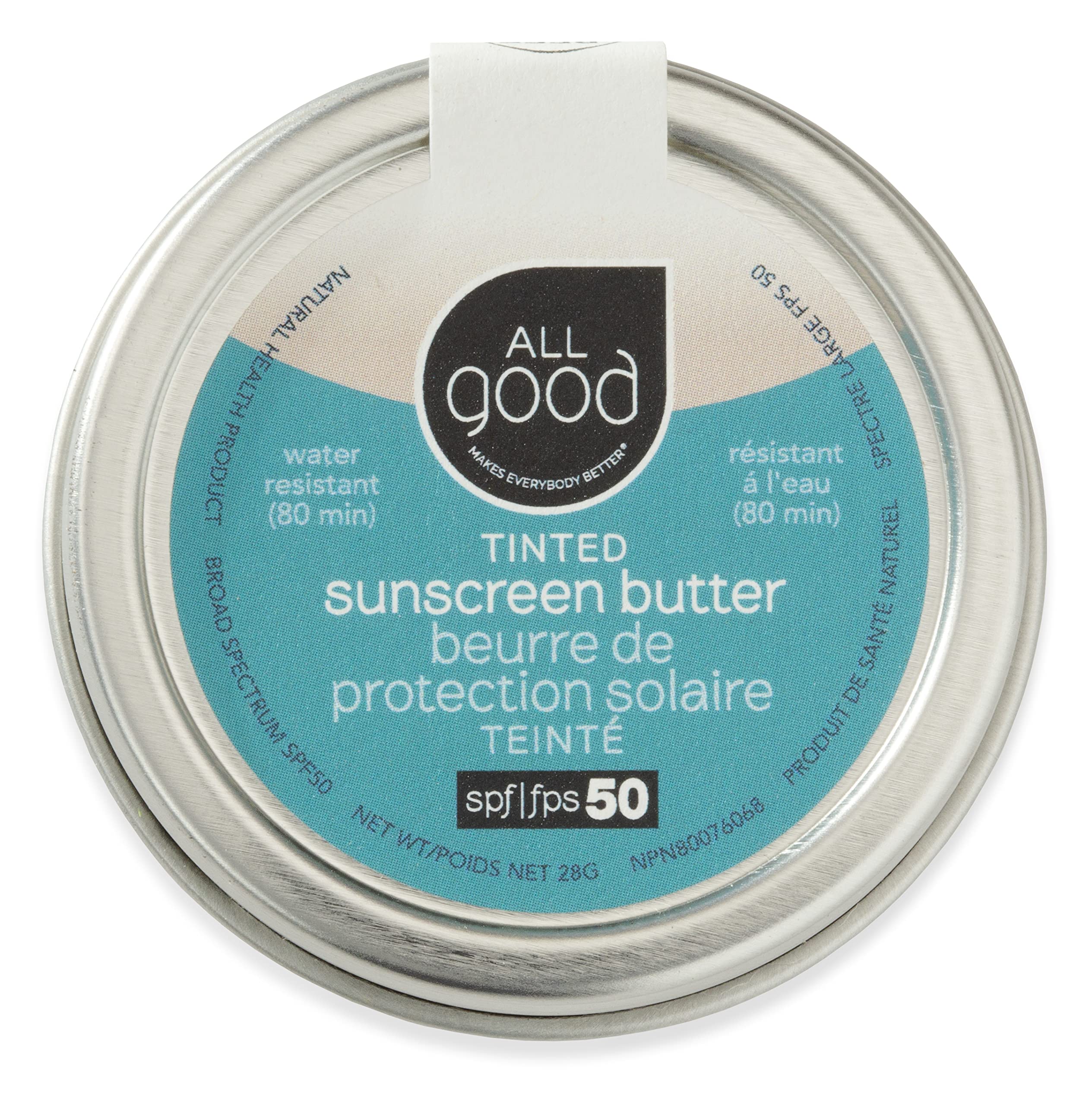 All Good Tinted Mineral Sunscreen Butter For Face, Nose, Ears - Uva/Uvb Broad Spectrum, Spf 50, Zinc Oxide, Coral Reef Friendly,