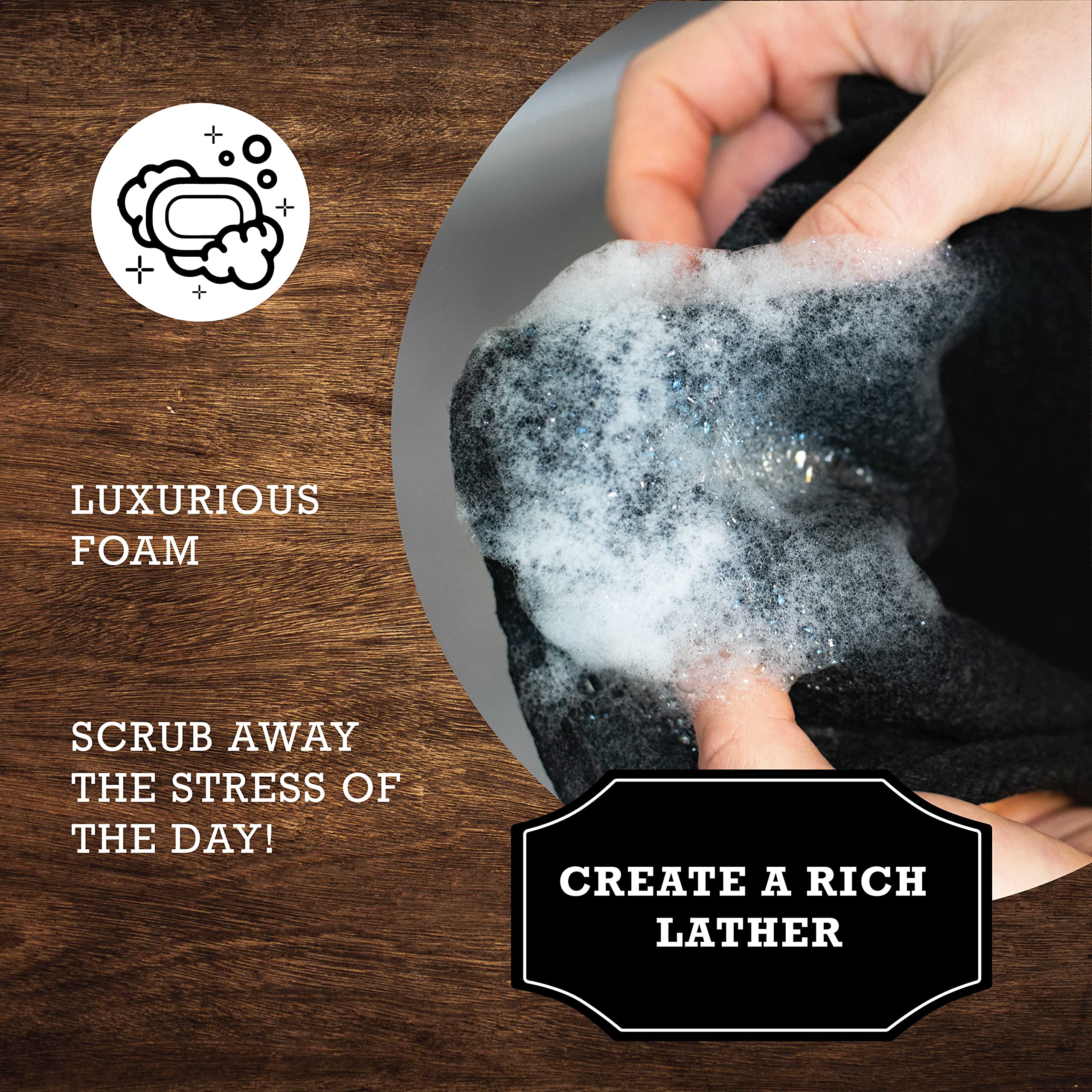 Evriholder The Rustic Man Wash Cloths, Exfoliating Bath Product, Black, Pack Of 3