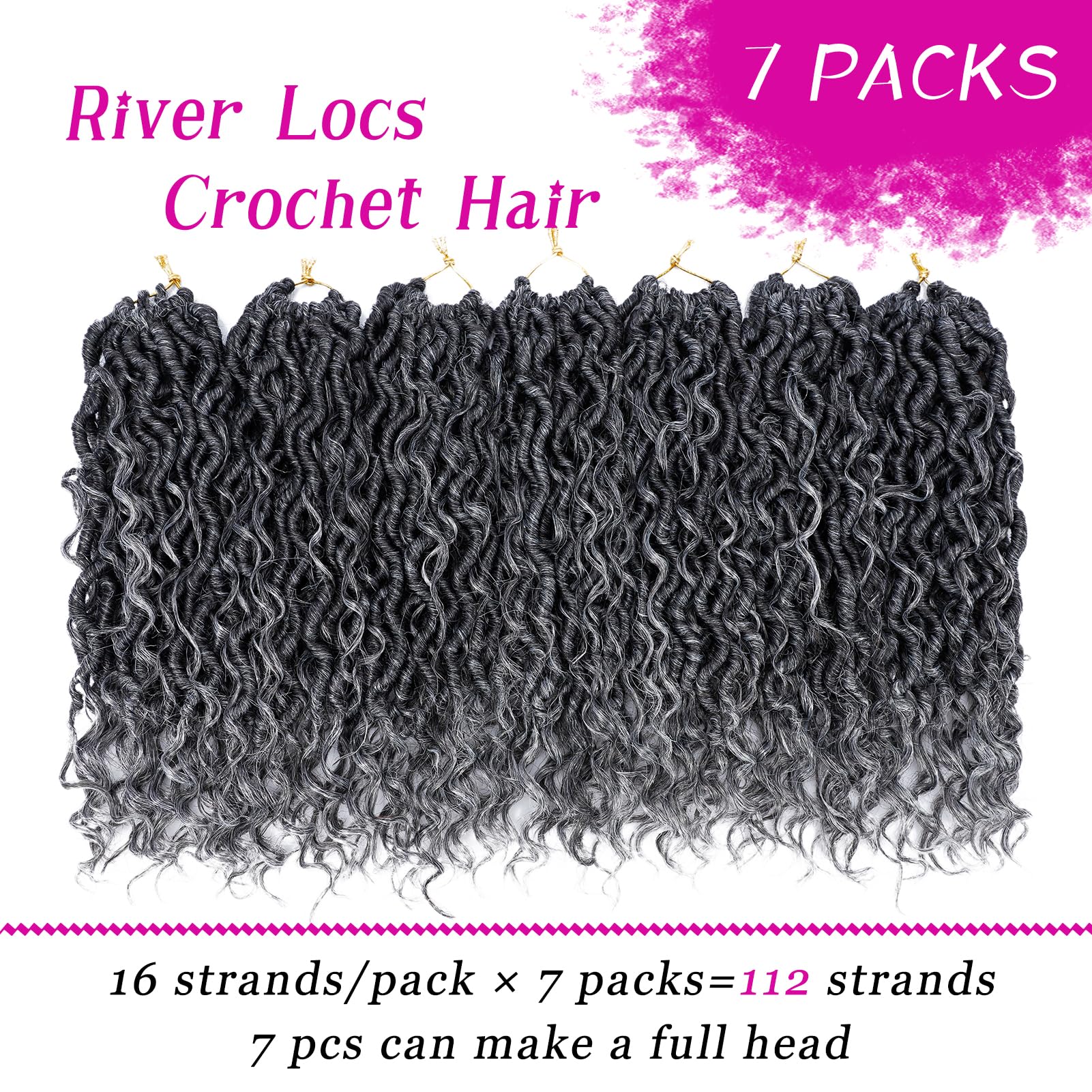 Goddess Locs Crochet Hair 12 Inch 7 Packs Ombre Grey Boho Faux Locs Crochet Hair for Black Women Pre Looped Crochet Locs with Cu