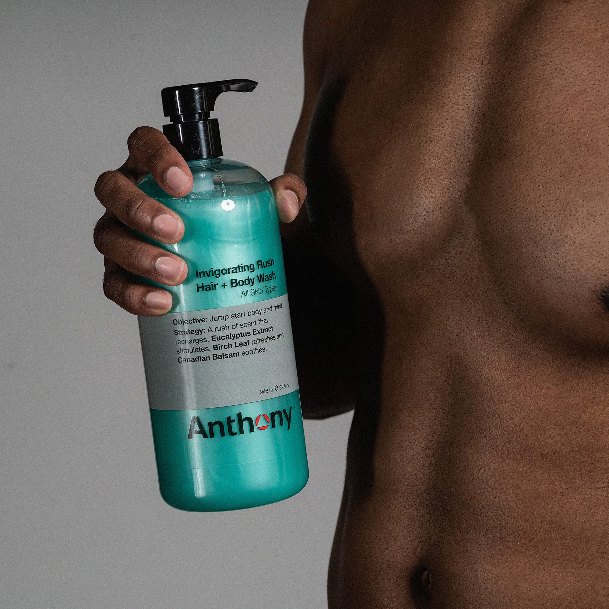 Anthony Mens Body Wash and Shampoo: Invigorating Rush 2-In-1 Liquid Gel Soap & Hair Shampoo, Pine Wood Scent, Hydrating with Euc