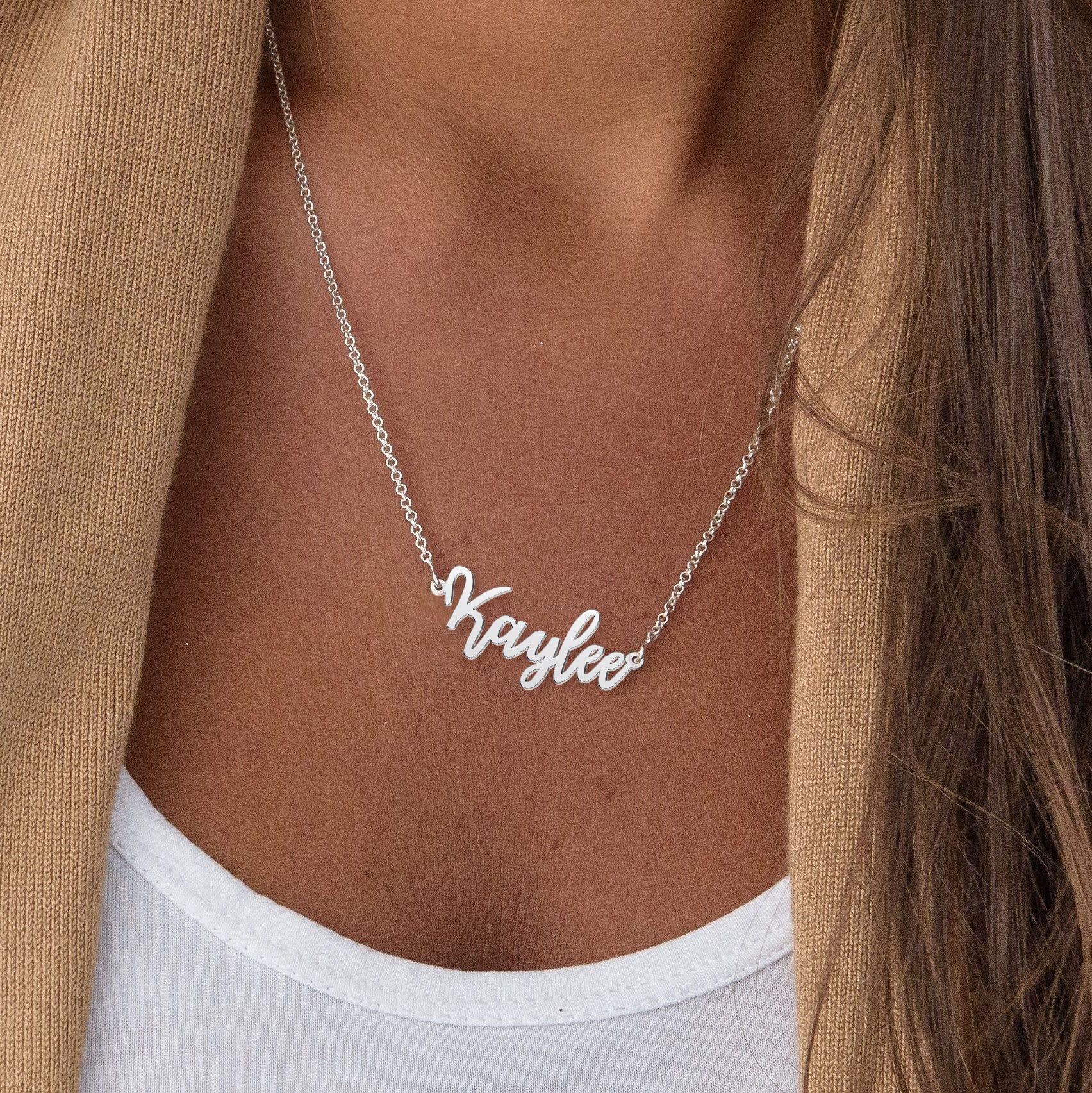 CoolJewelry Custom Name Necklace for Women Personalized Name Necklaces 18K Gold Plated or Sterling Silver Nameplate Customized P
