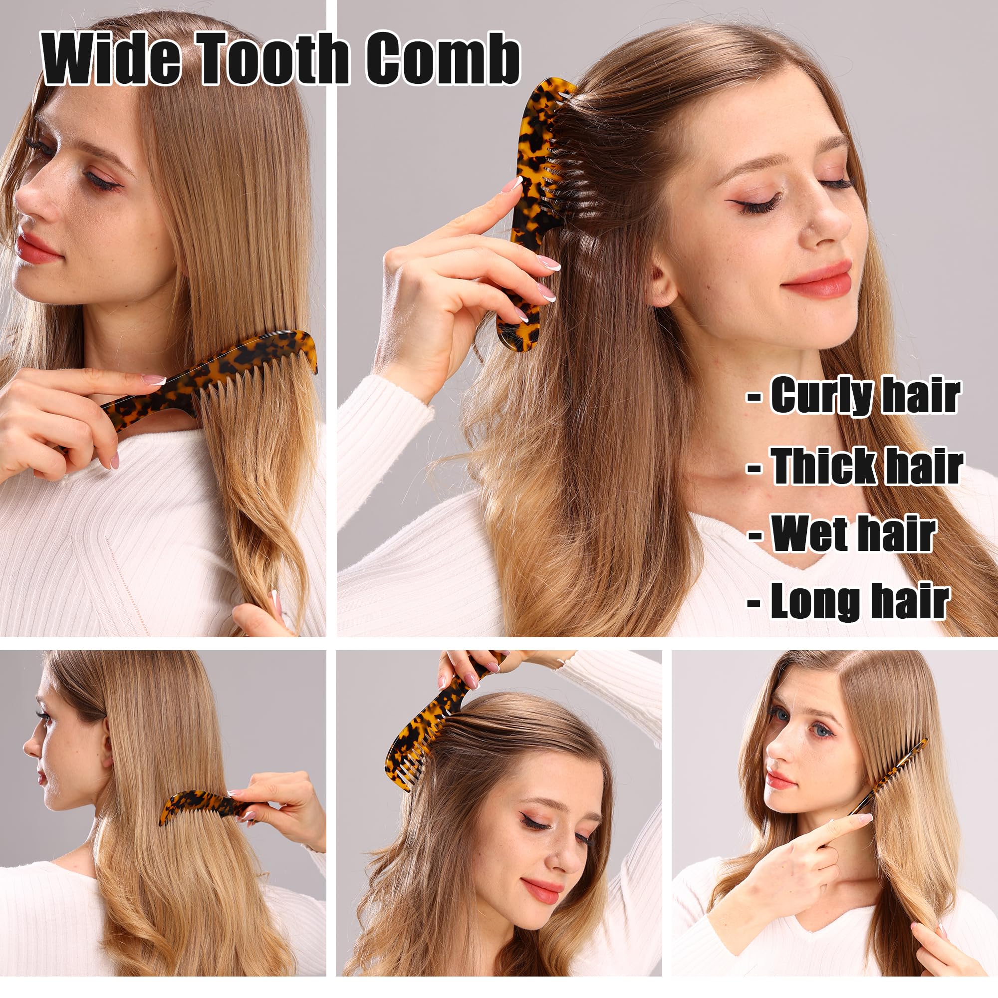 Fsmiling Wide Tooth Comb Large Detangling Comb Cellulose Detangler Comb For Women Thick Curly Wavy Wet Dry Hair 2 Pack,Tortoise