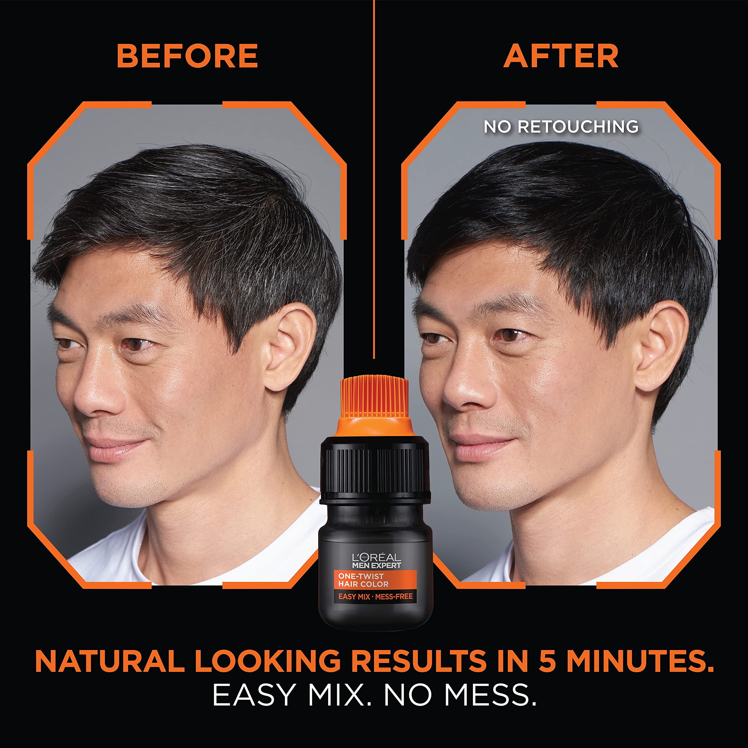 LOreal Paris Men Expert One Twist Mess Free Permanent Hair Color, Mens Hair Dye to Cover Grays, Easy Mix Ammonia Free Applicatio