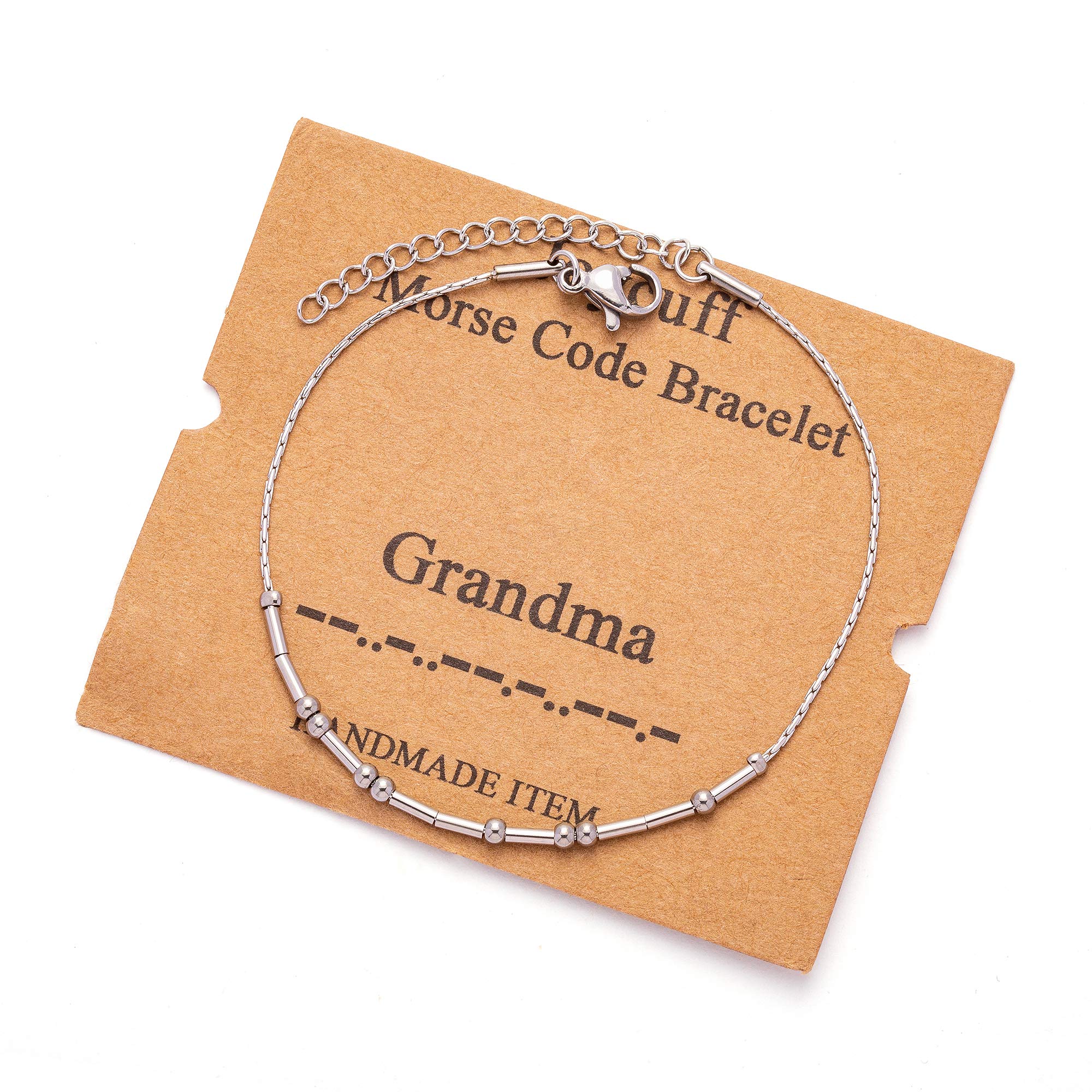 JoycuFF Grandma Gifts for Women Grammy Morse Code Bracelets for Her Inspirational Birthday Mother 's Thanksgiving Day Funny Chai