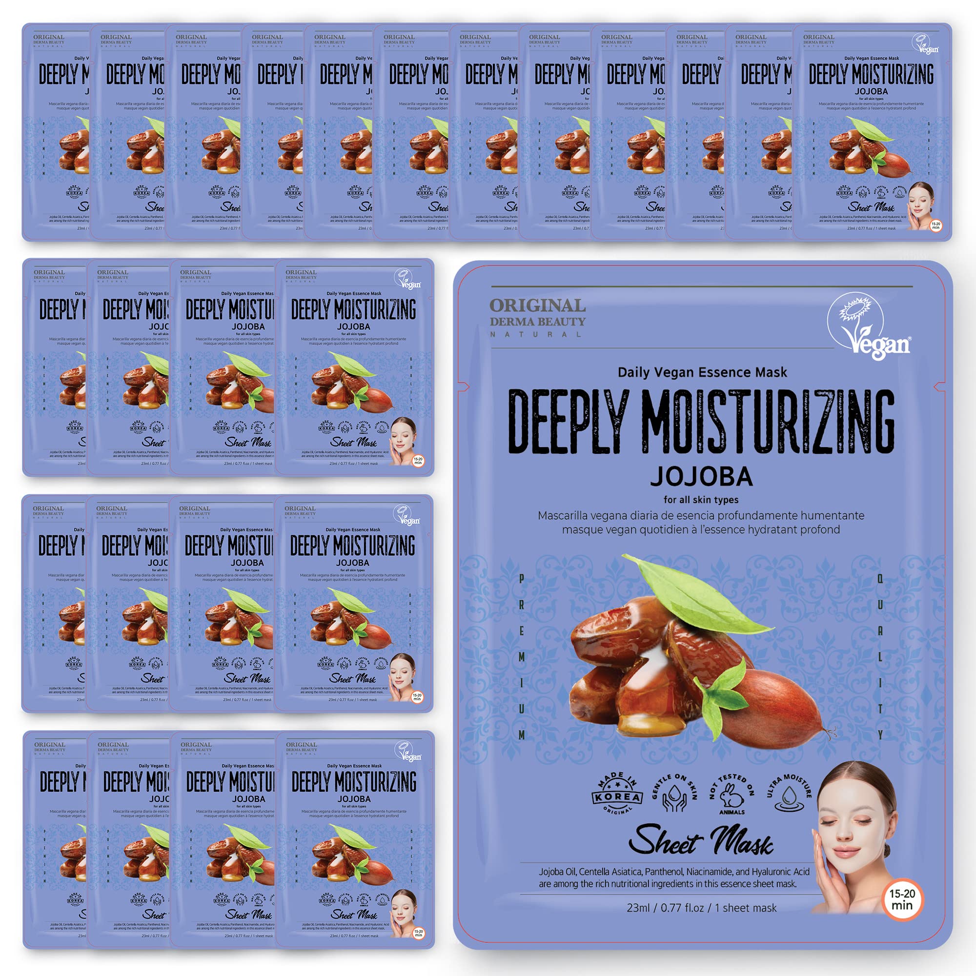 Innerest Original Derma Beauty Collagen Face Masks 24 Pk Vegan Deep Moisturizing Jojoba Face Mask Skin Care Sheet Masks Set For