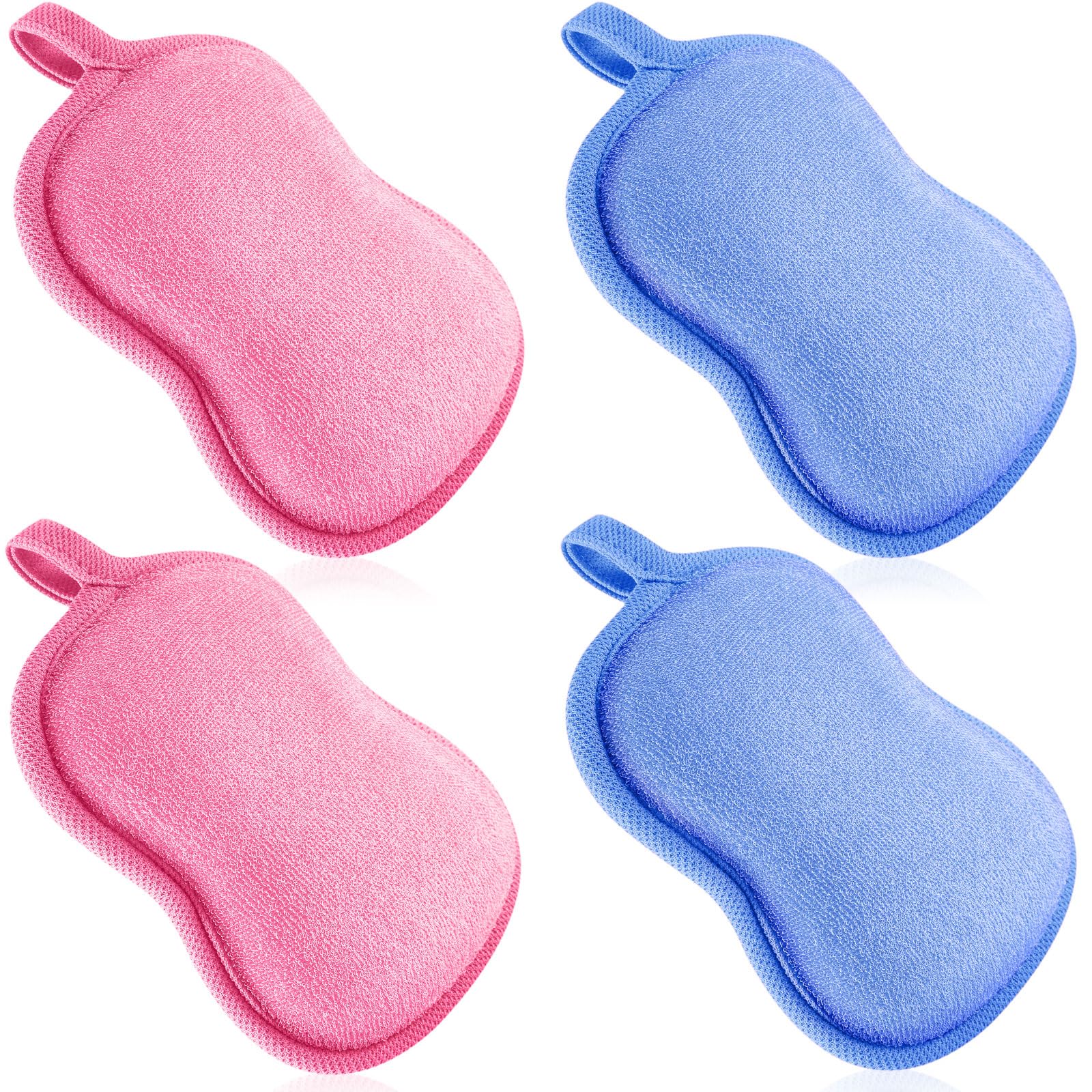 Tatuo 4 Pieces Baby Bath Sponge Cotton Baby Sponge Soft And Absorbent Sponge For Kids Babies Men Women (Pink,Blue)