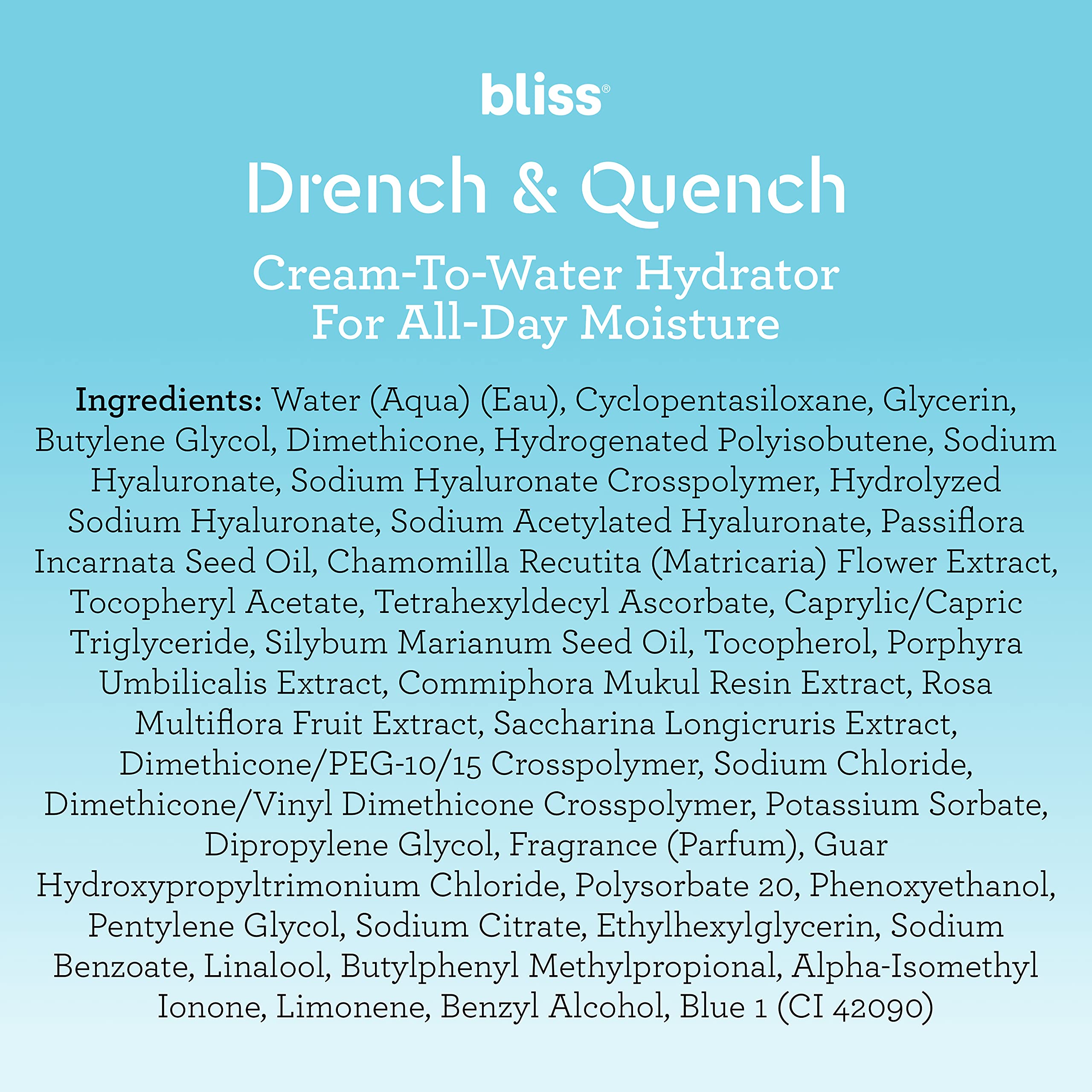 Bliss Drench & Quench Hyaluronic Acid Moisturizer For Face - 1 Fl Oz - Cream-To-Water - Hydrator For All-Day Moisture - Clean -