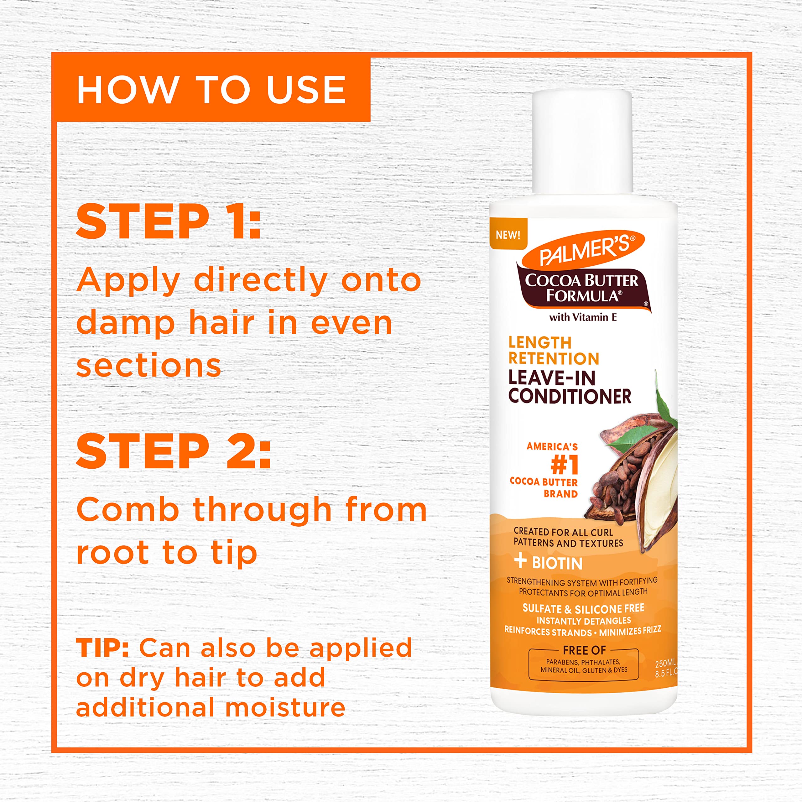 Palmer's Cocoa Butter & Biotin Length Retention Leave-In Conditioner, Instant Detangler, Soften and Strengthen Textured and Curl