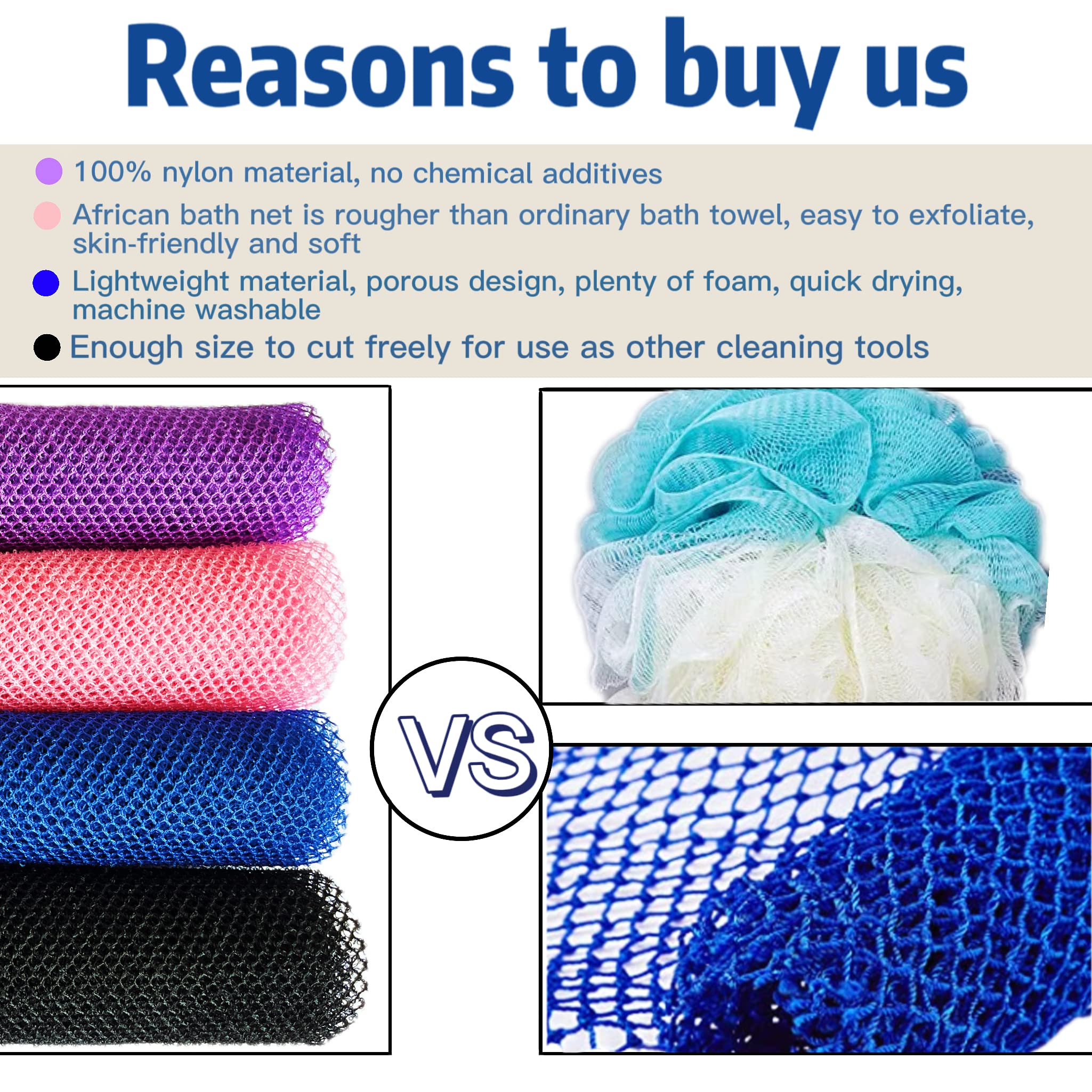 African Exfoliating Net, 4 Pieces African Net Sponge, Nylon African Bath Sponge Net, African Net Long Net Bath Sponge Shower Bod