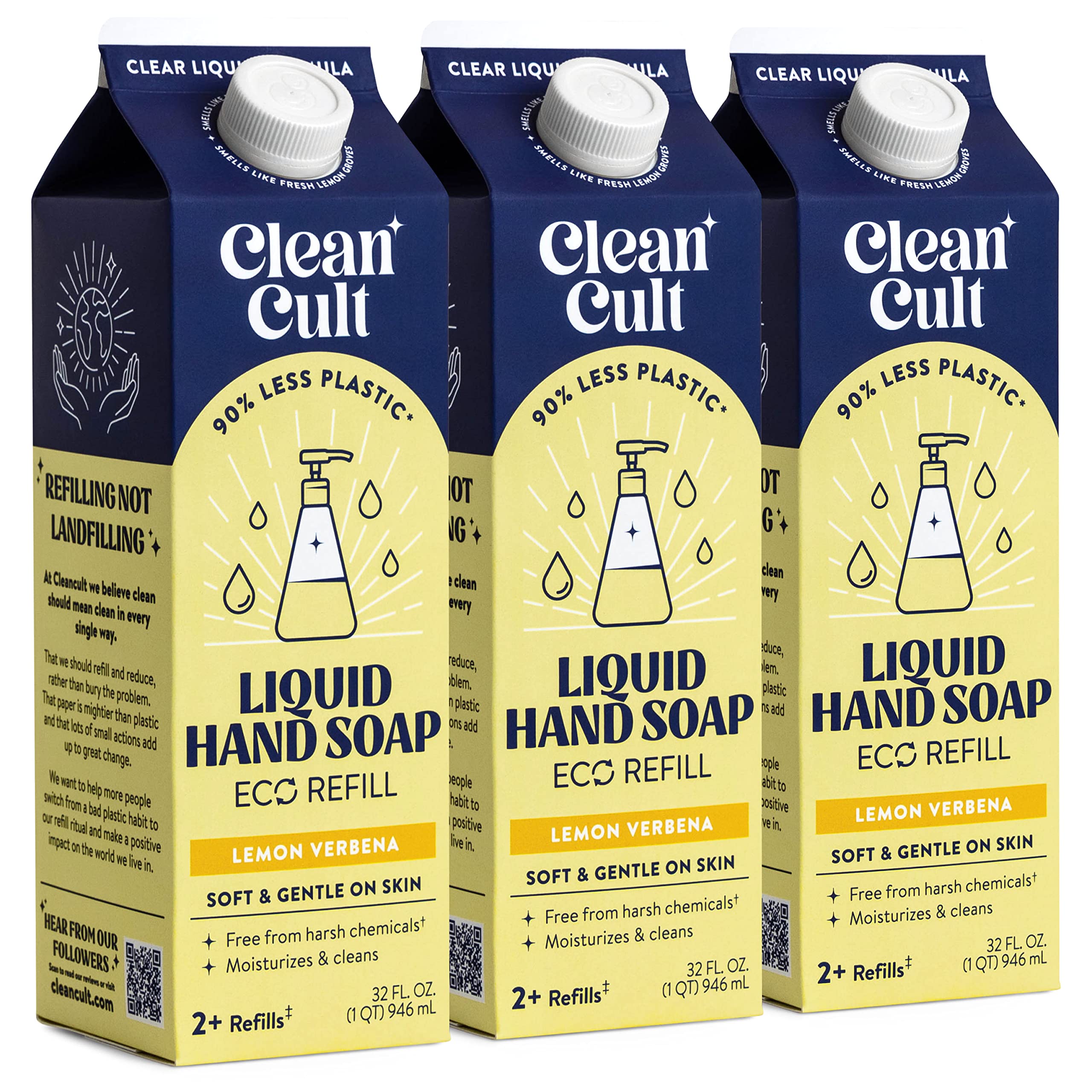 Cleancult Liquid Hand Soap Refills - Lemon Verbena - Moisturizes Dry & Sensitive Skin - Made with Aloe Vera & Essential Oils - E