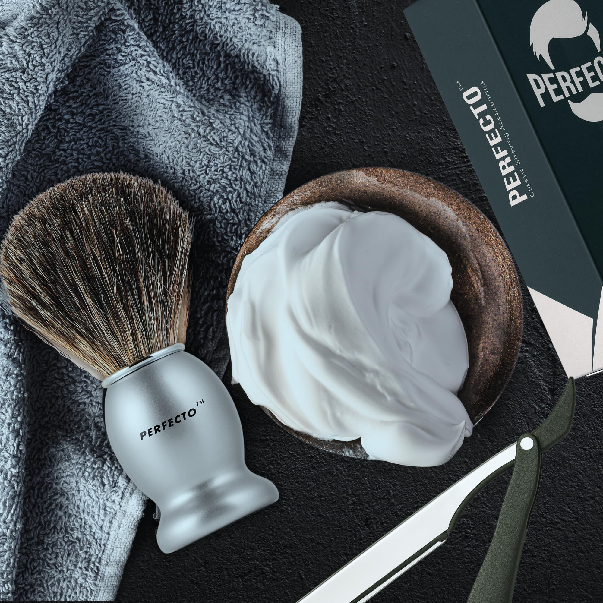 Perfecto 100% Original Pure Badger Shaving Brush, Engineered For The Best Gift For Him. All Methods, Safety Razor, Double Edge R