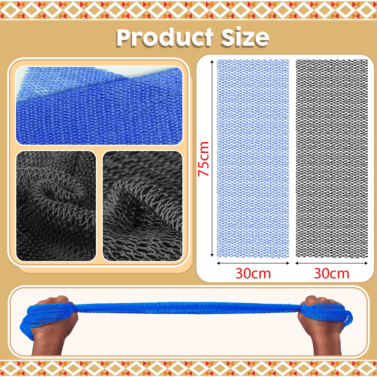 2 Pieces African Net Sponge - Real Authentic Exfoliating Bath Sponges For Silky Smooth Skin, Deep Cleansing Mesh For Full Body,