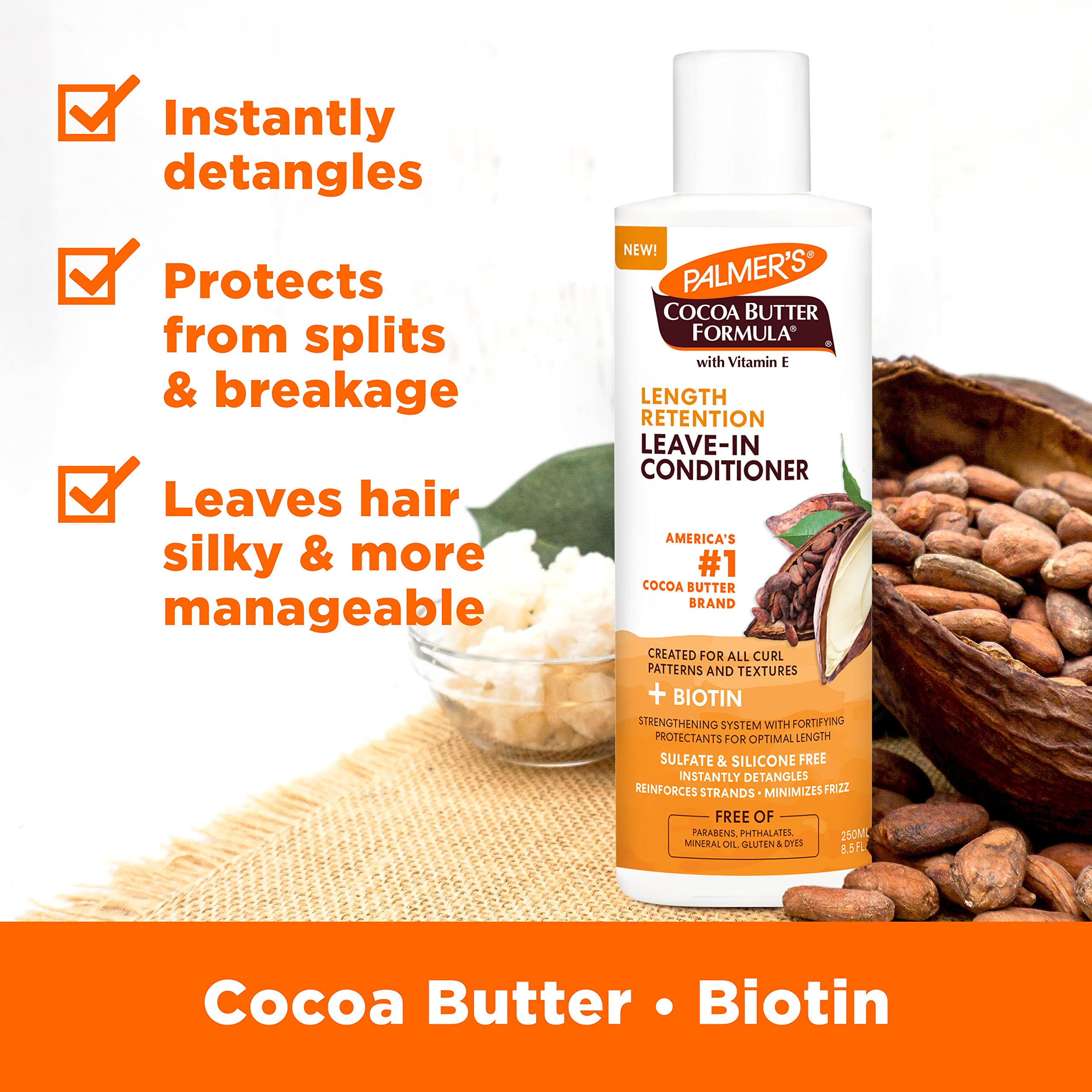 Palmer's Cocoa Butter & Biotin Length Retention Leave-In Conditioner, Instant Detangler, Soften and Strengthen Textured and Curl