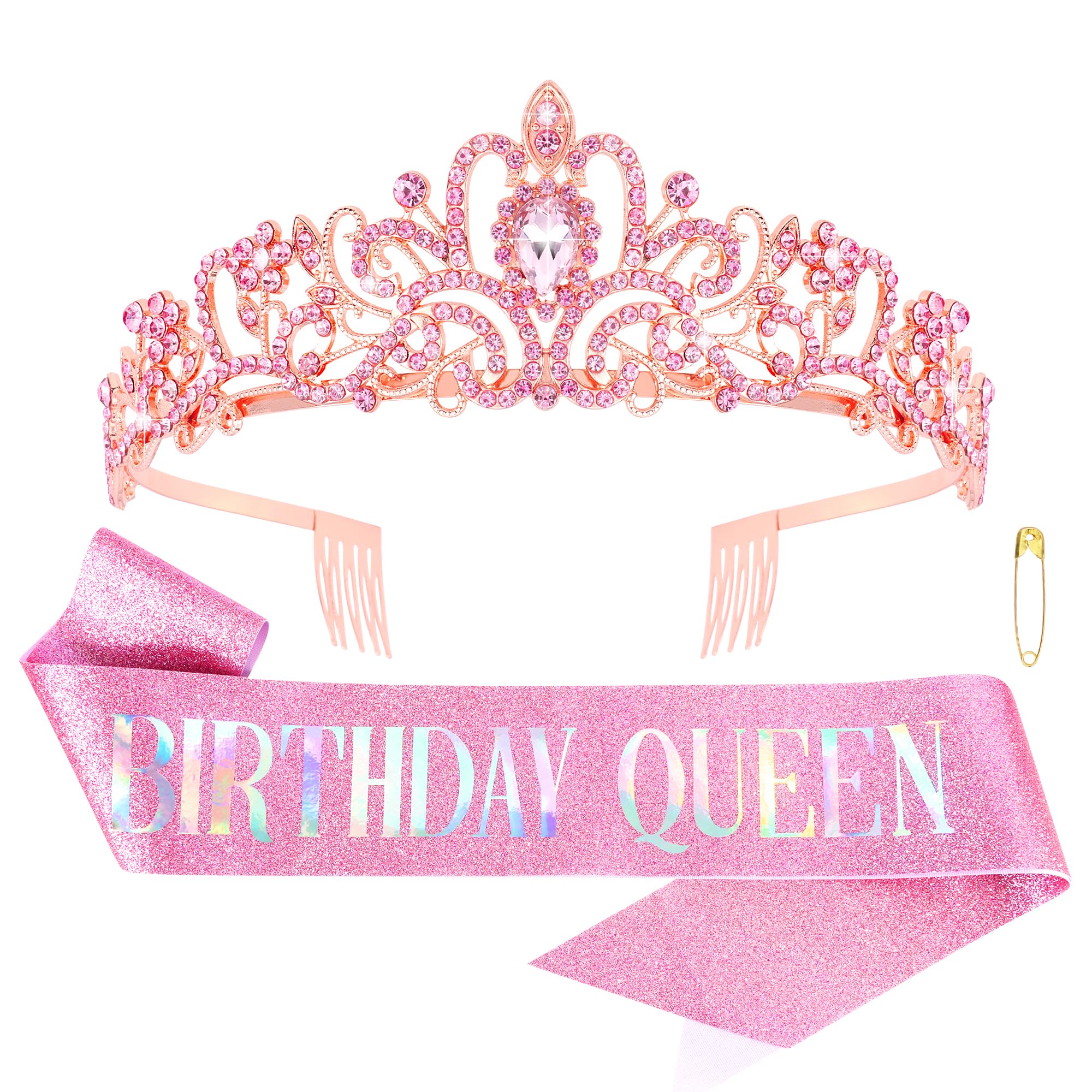 COCIDE Birthday Sash for Women Happy Birthday Crown Tiaras for Women Queen Princess Headband for Party Decoration Girl Black and