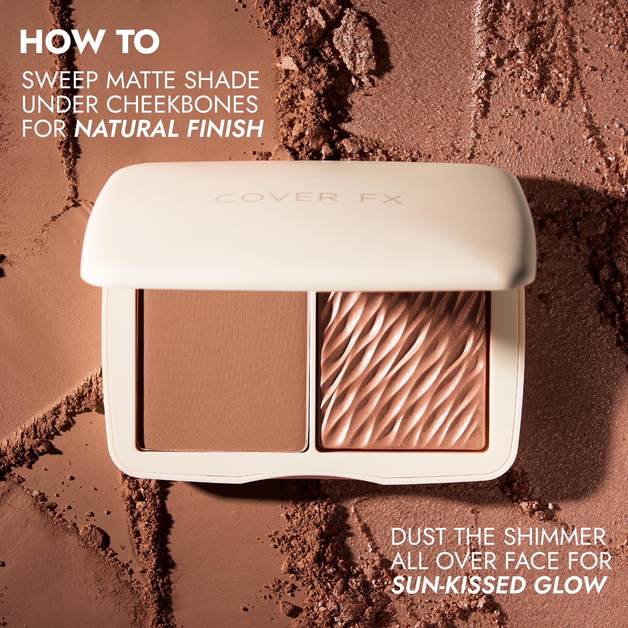 COVER FX Monochromatic Powder Bronzer Duo - Sunkissed Bronze - Soft Matte + Luminous Shimmer Finish - Create Custom, High Impact