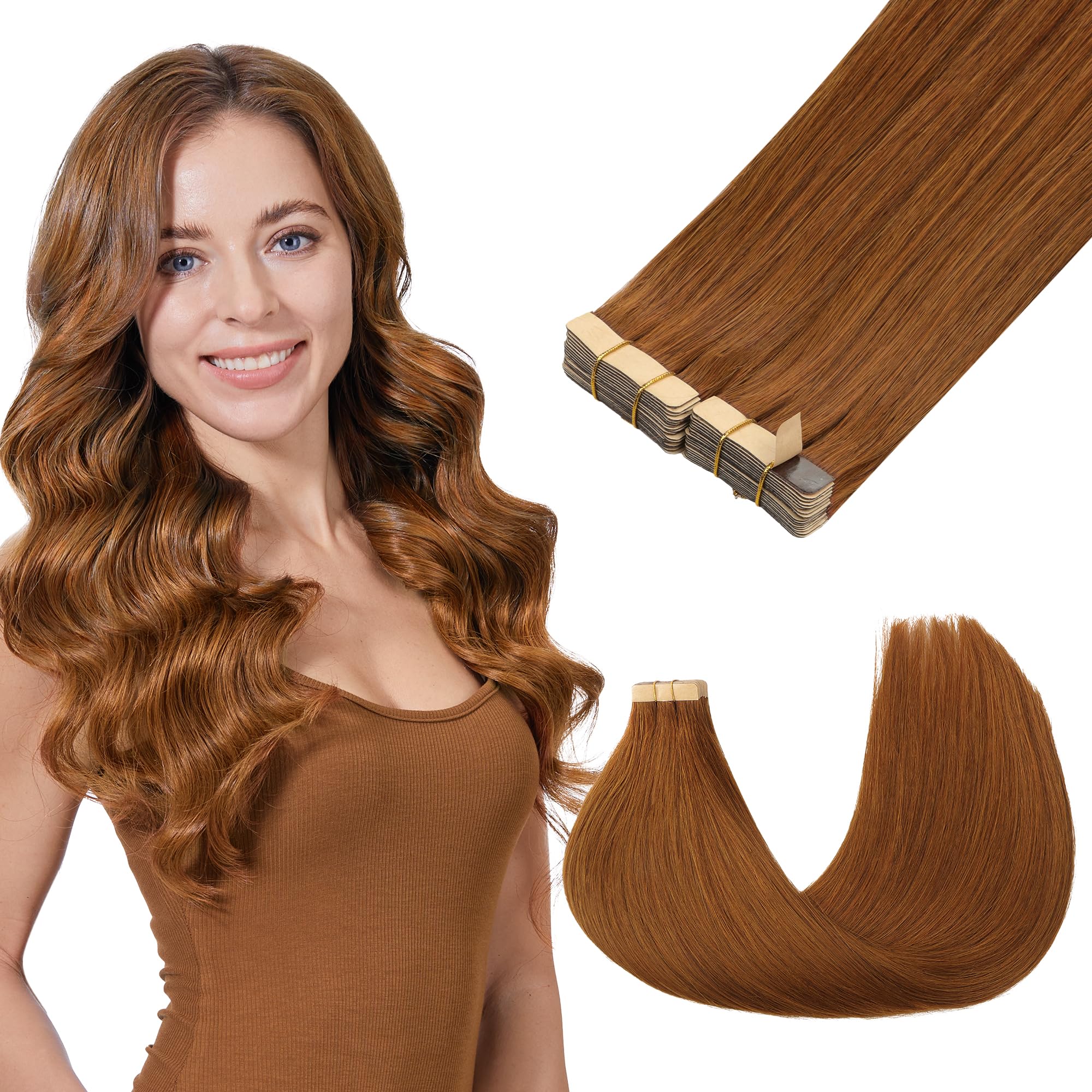 Goo Goo Tape In Hair Extensions Human Hair, 350 Copper, 10Inch 60G 40Pcs, Thick Ends Straight Seamless Tape In, Invisible Tape I