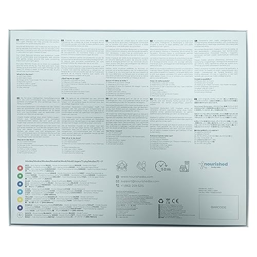 Nourished Bodynskin LED Light Therapy Face & Neck Mask - 7 Colors, Rejuvenation, Anti-Aging - 1 Count, White, Model NBS-1