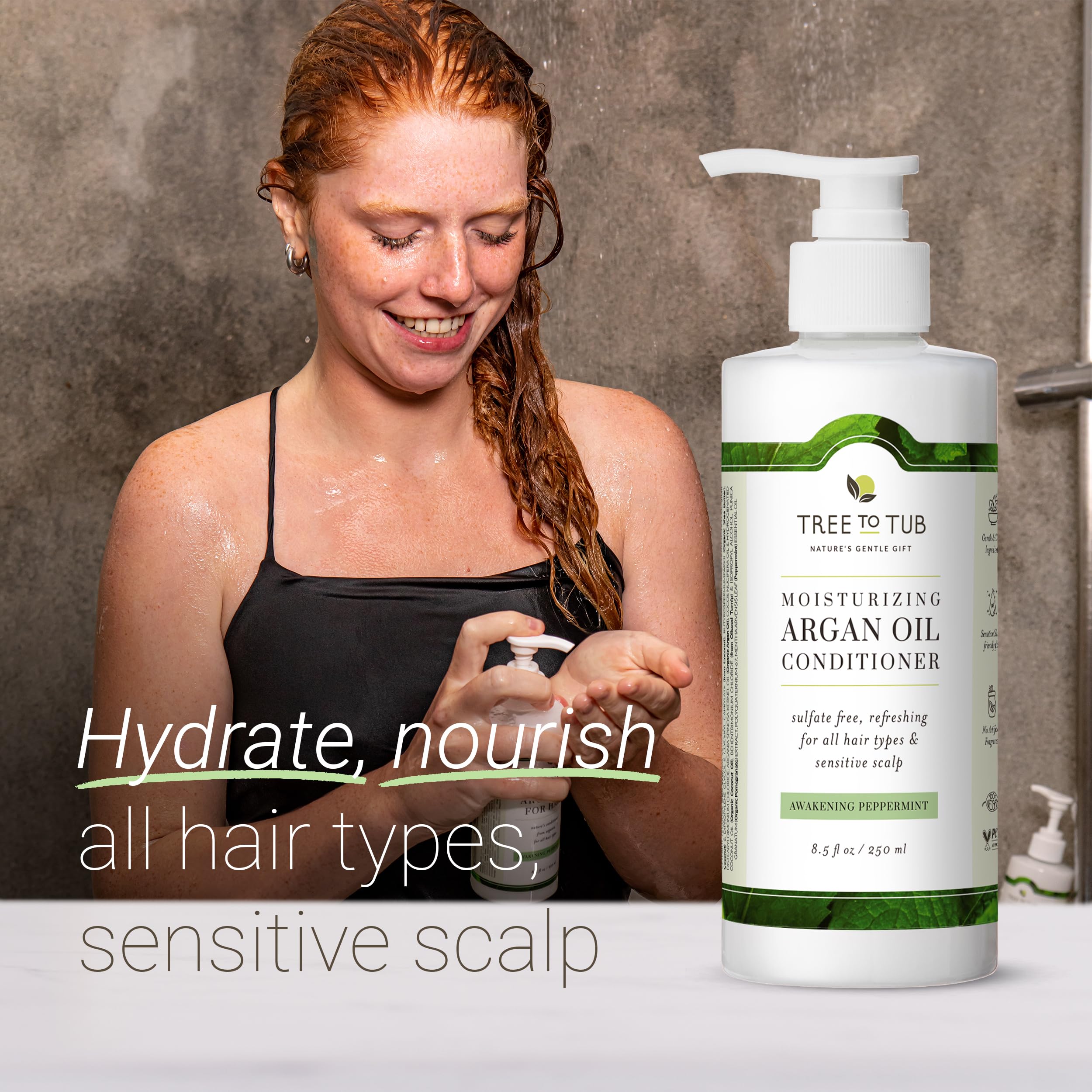 Tree to Tub All Hair Type Hydrating Argan Oil Conditioner for Dry or Oily Hair & Sensitive Scalp - Moisturizing Sulfate Free Con
