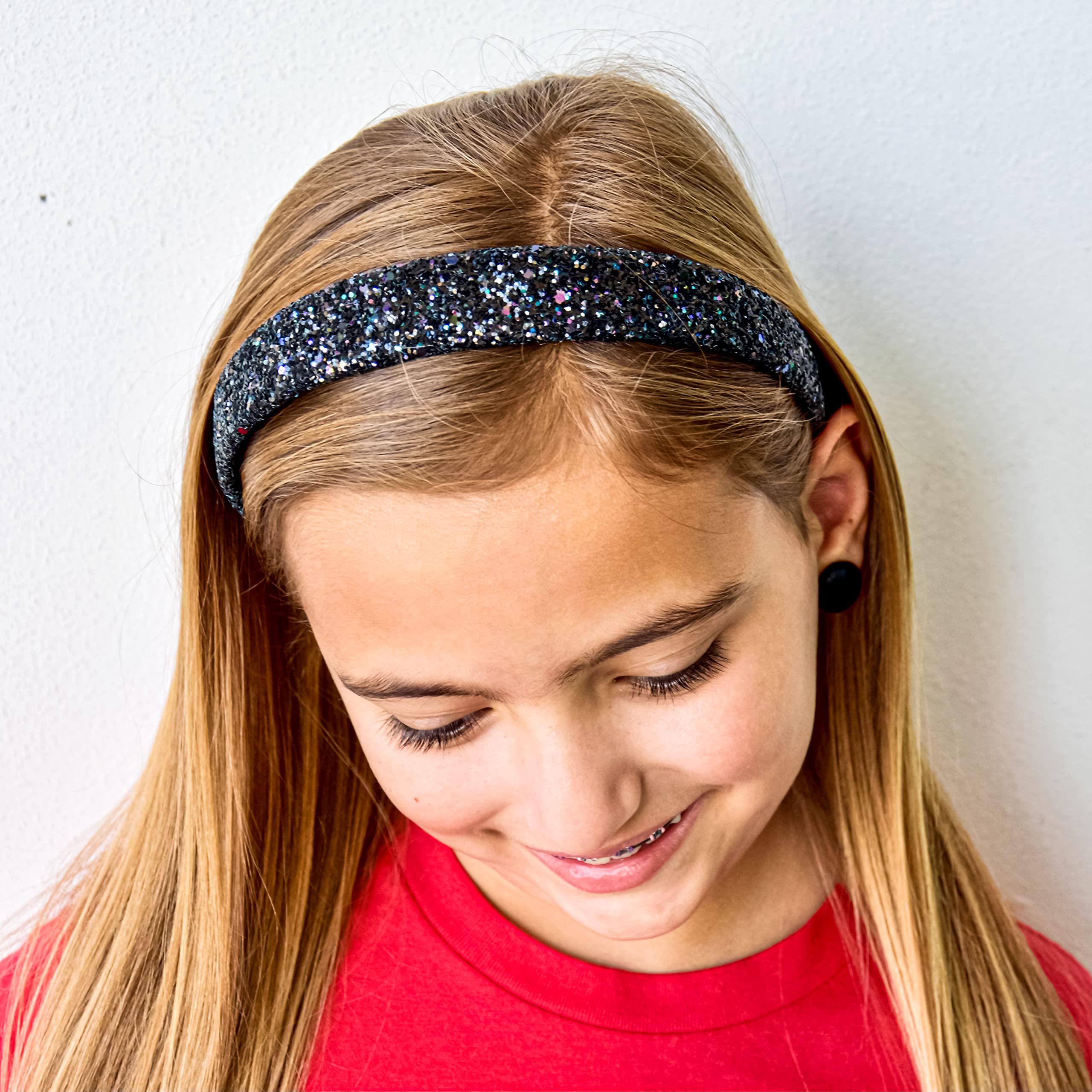 Frog Sac Glitter Headbands For Girls, Black Headband For Little Girl Hair Accessories, Sparkly Wide Hair Bands For Kids, Cute Fa