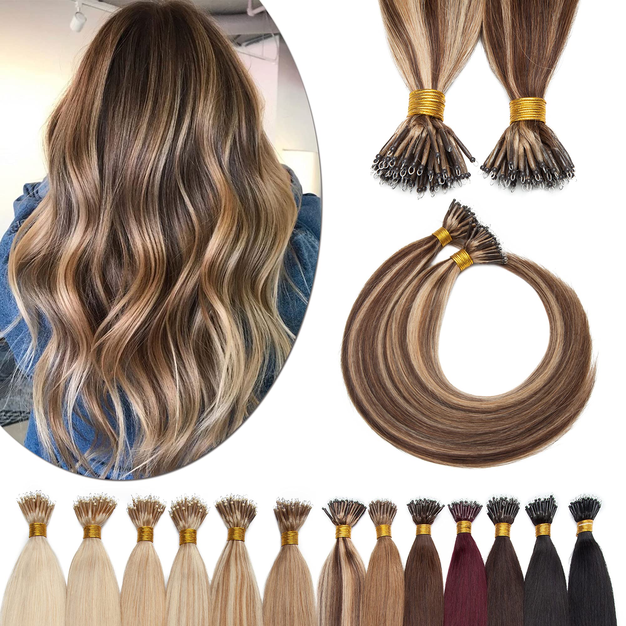 SEGO Nano Tip Hair Extensions Human Hair Balayage Nano Beads Pre-bonded Seamless Nano Ring Highlight Hair Extensions for Women 1