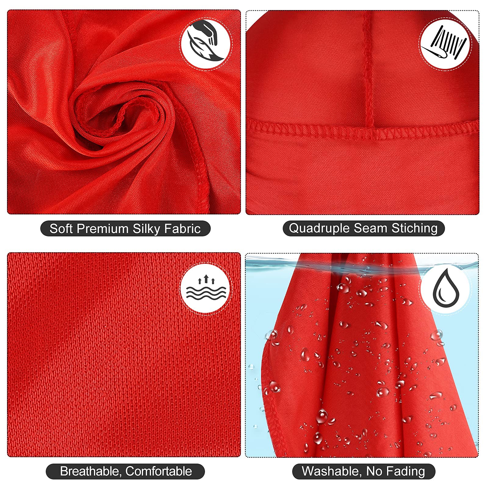 DURALA 3PCS Silky Durag Pack for Men - Satin Doo Rag for Waves - Red, White, Black - Model RWB-C2 - 3 Count