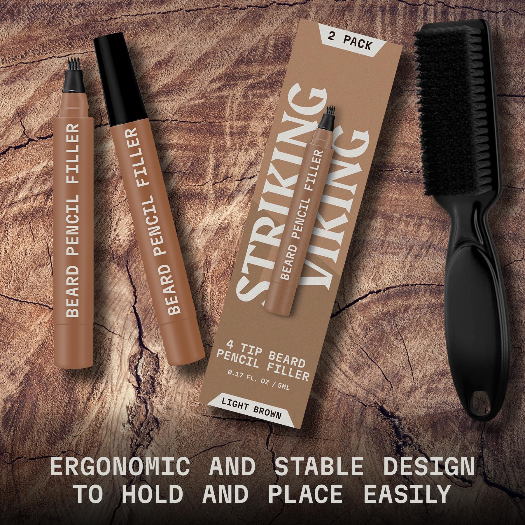 Striking Viking 2 Pack Beard Pencil Filler Men With 4 Tips - Updated Beard Filling Pen Kit With Brush, Long Lasting Waterproof B