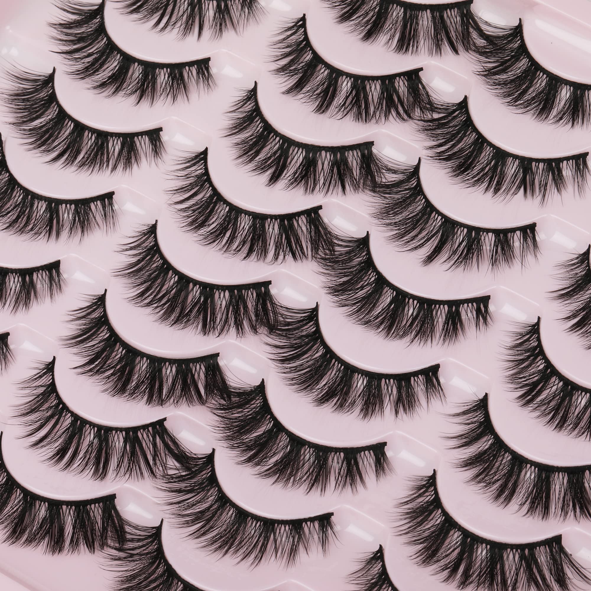 JIMIRE Wispy Faux Mink Cat Eye Lashes Fluffy Crossed Volume False Eyelashes Natural Look Handmade Premium Quality Reusable 16 Pa