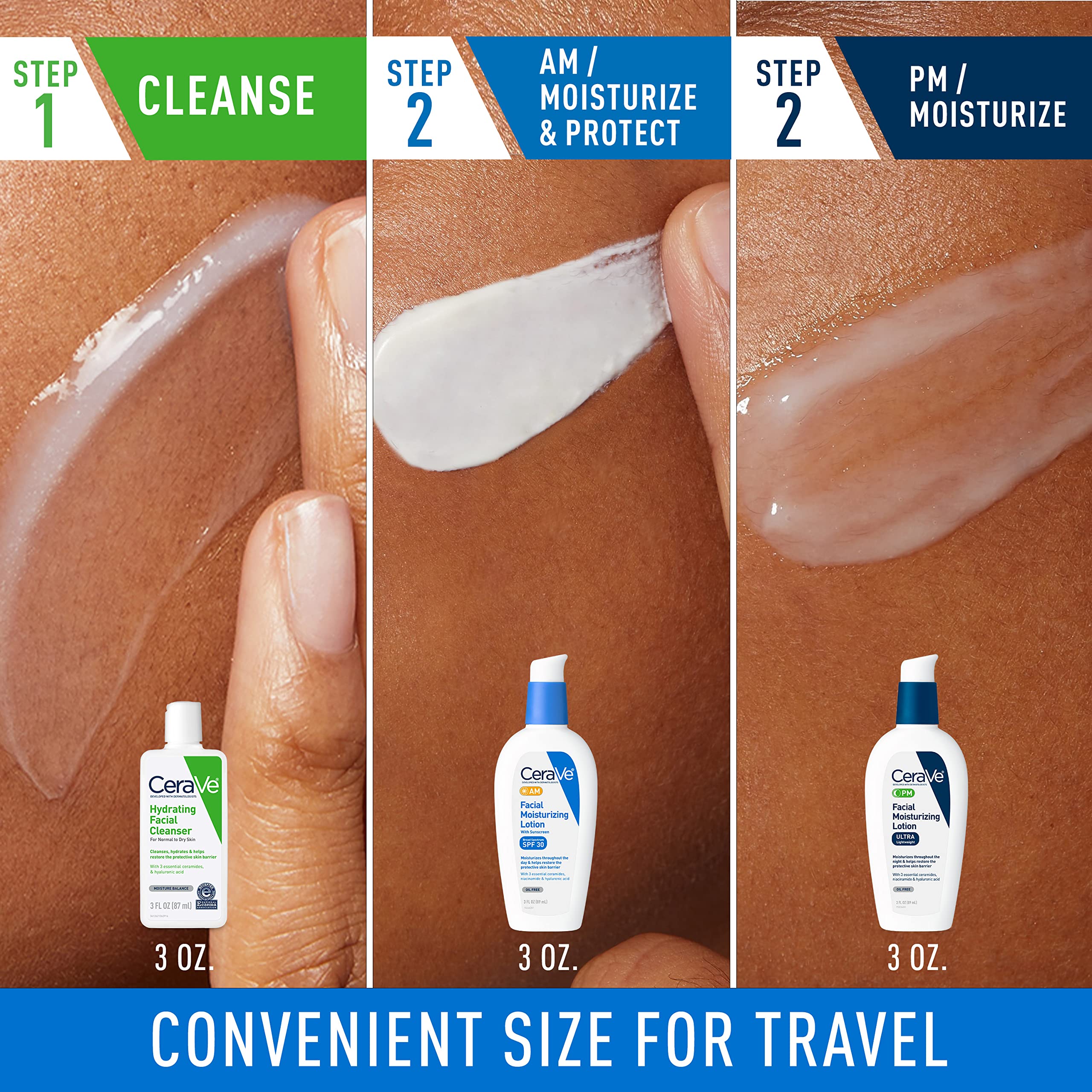 Cerave Am Face Moisturizer With Spf, Pm Face Moisturizer & Hydrating Face Wash Skin Care Routine For Morning & Night | Travel Si